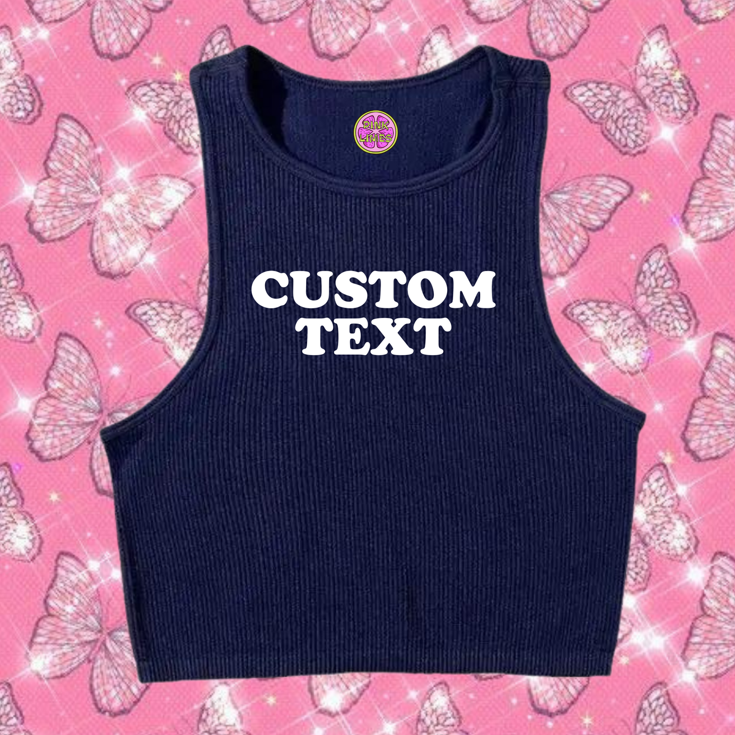 Custom Text Tank Top Navy Blue Shirts & Tops PinkLimes Trending Streetwear