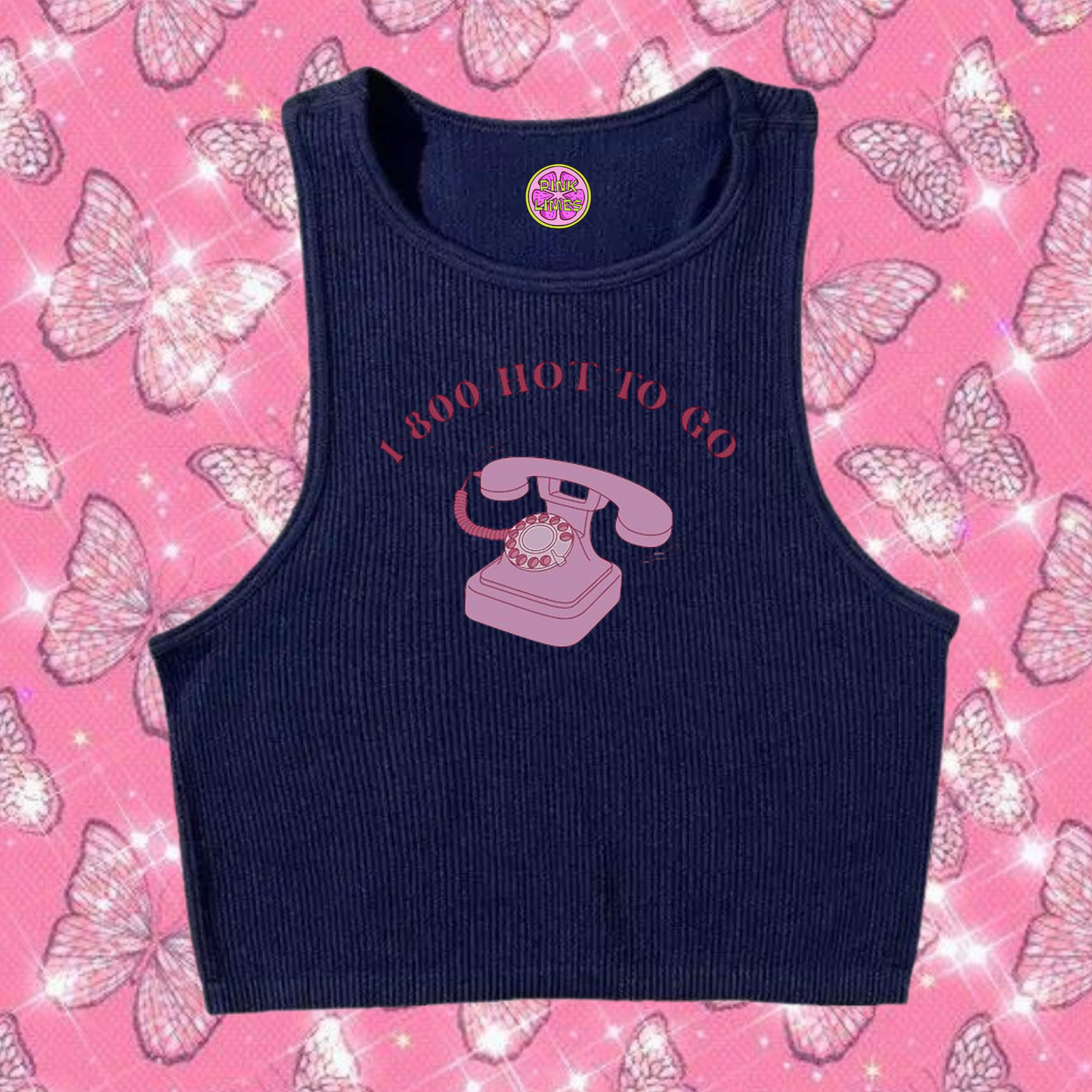 1-800 Hot To Go Crop Tank Top Navy Blue Shirts & Tops PinkLimes Trending Streetwear