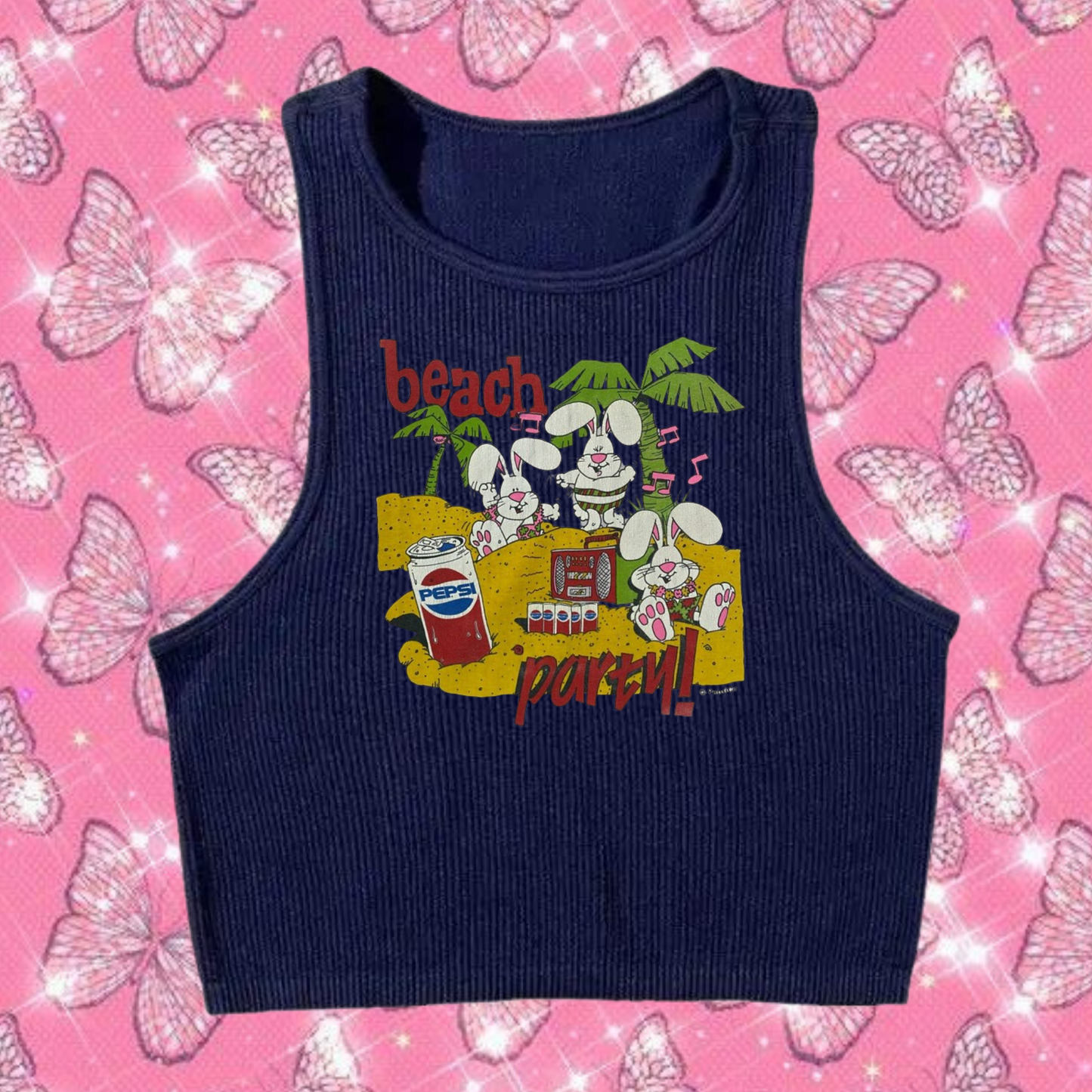 Beach Party Crop Tank Top Navy Blue Shirts & Tops PinkLimes Trending Streetwear