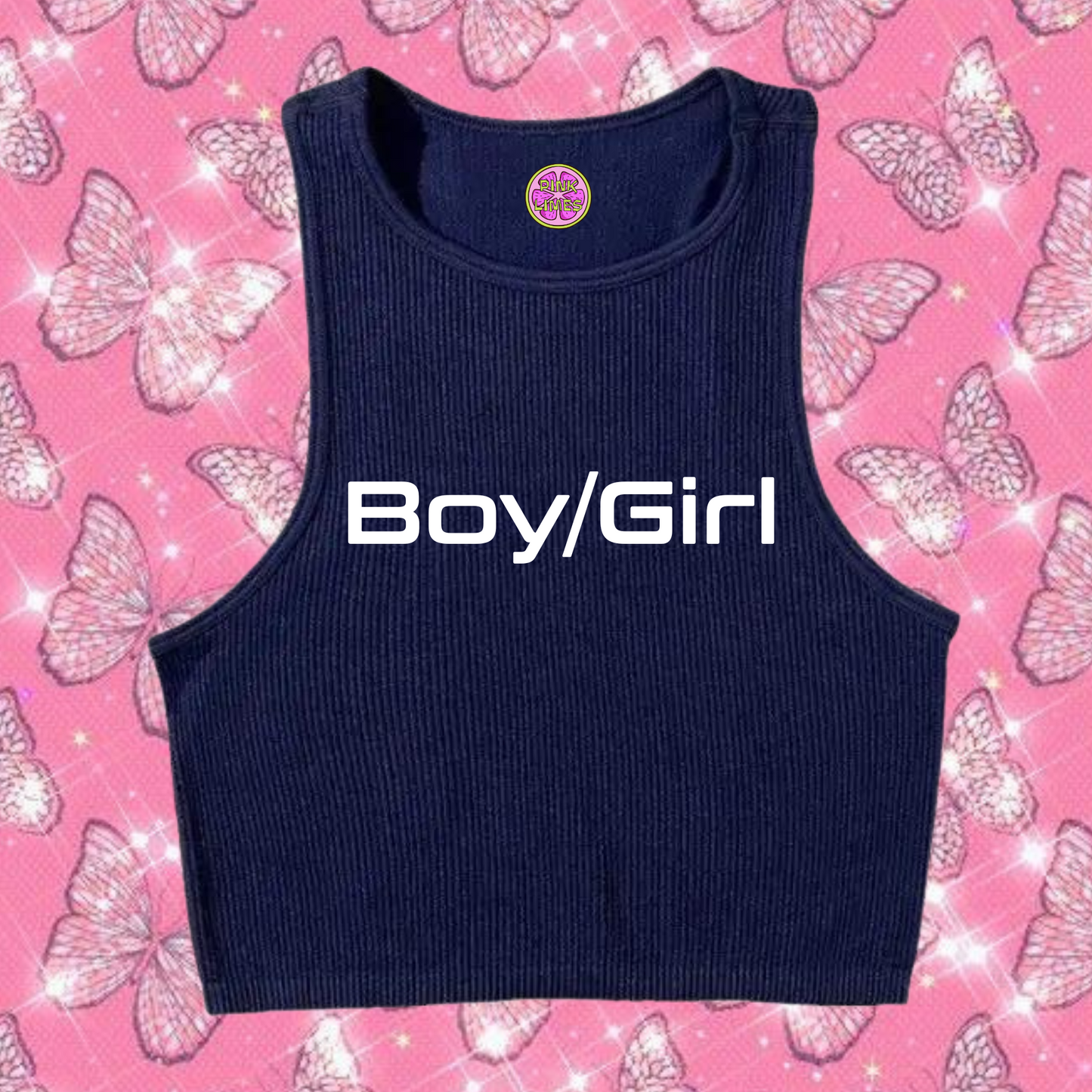 Boy/Girl Crop Tank Top Navy Blue Shirts & Tops PinkLimes Trending Streetwear