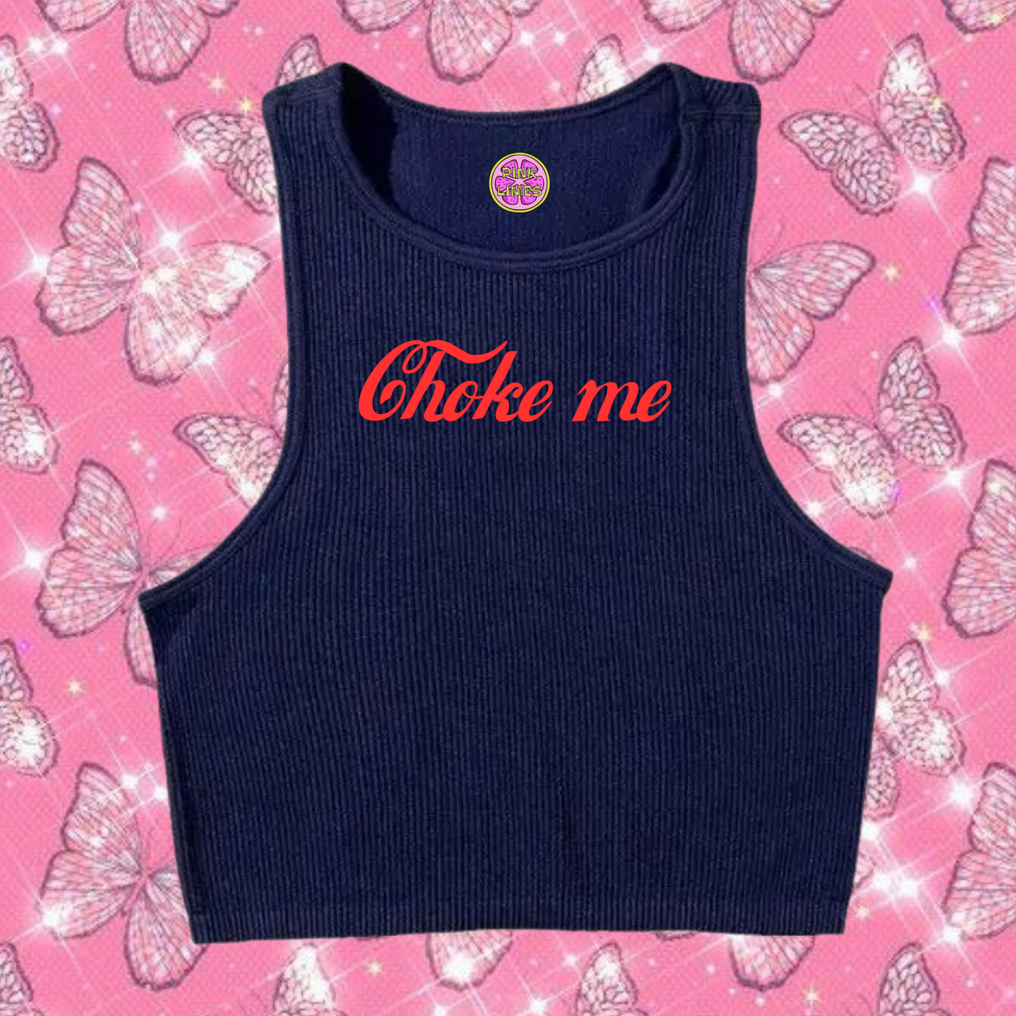 Choke Me Crop Tank Top Navy Blue Shirts & Tops PinkLimes Trending Streetwear
