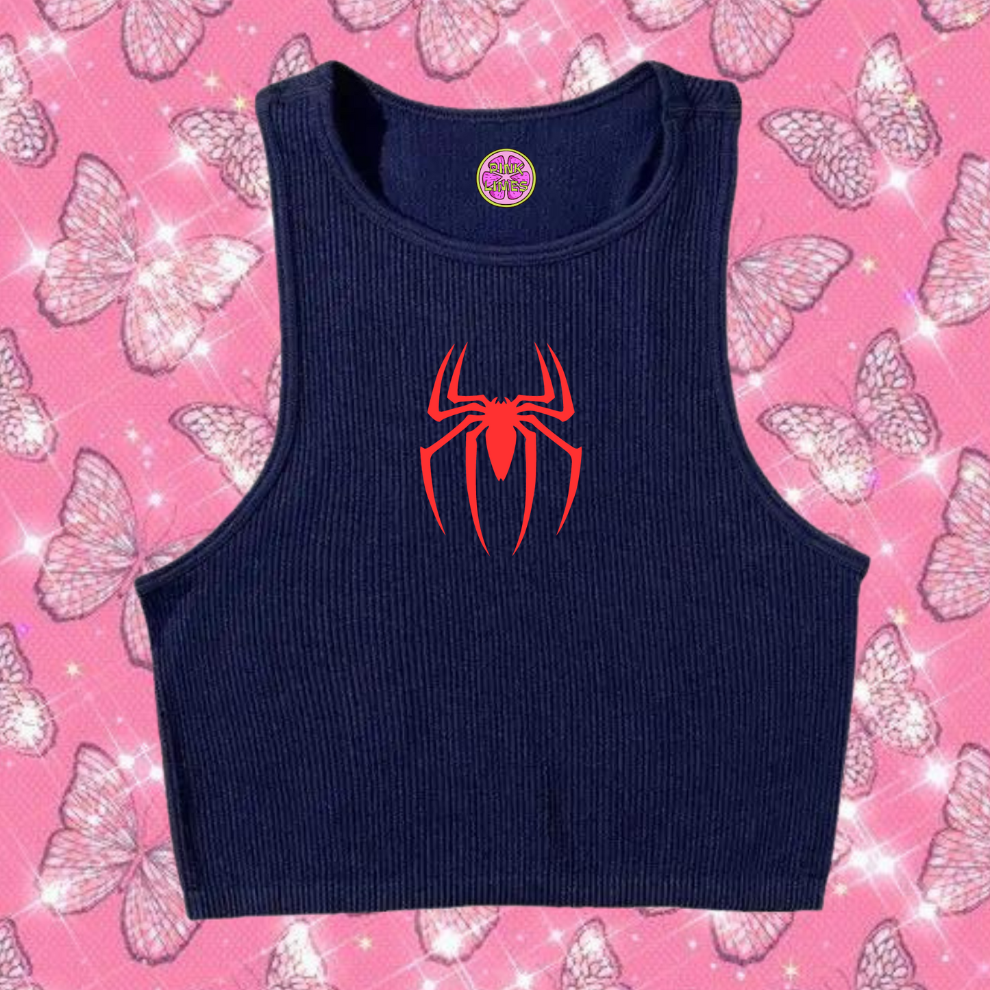 Red Spider Tank Top Navy Blue Shirts & Tops PinkLimes Trending Streetwear