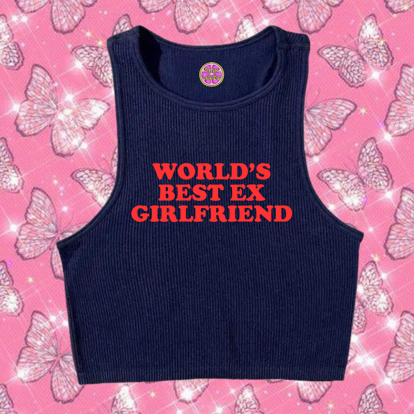 World's Best Ex Girlfriend Crop Tank Top Navy Blue Shirts & Tops PinkLimes Trending Streetwear