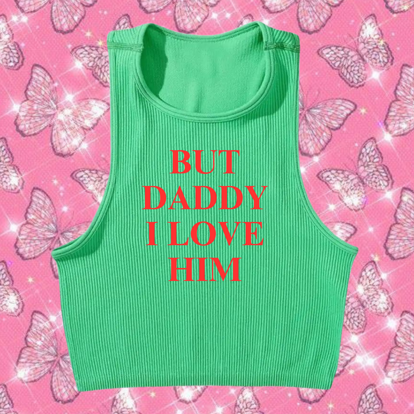 But Daddy I Love Him Crop Tank Top Emerald Green Shirts & Tops PinkLimes Trending Streetwear