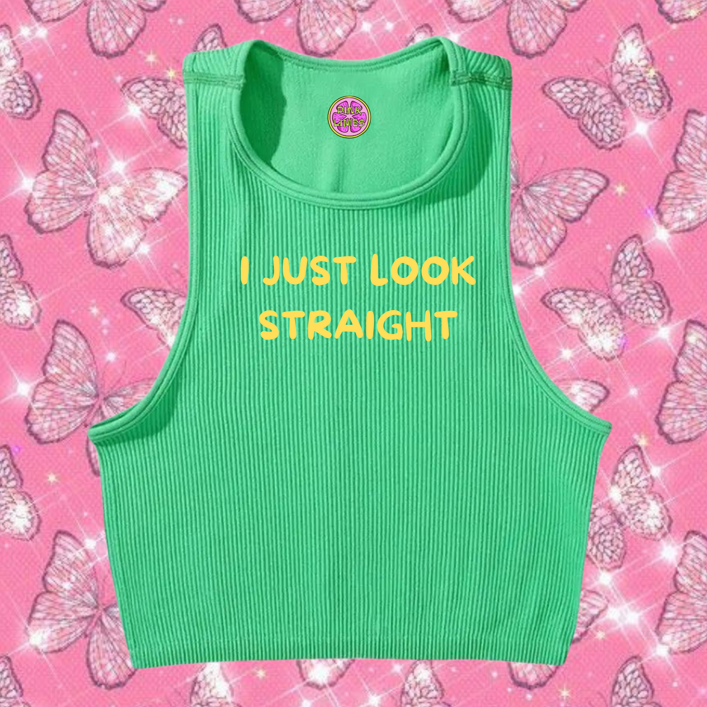 I Just Look Straight Crop Tank Top Emerald Green Shirts & Tops PinkLimes Trending Streetwear