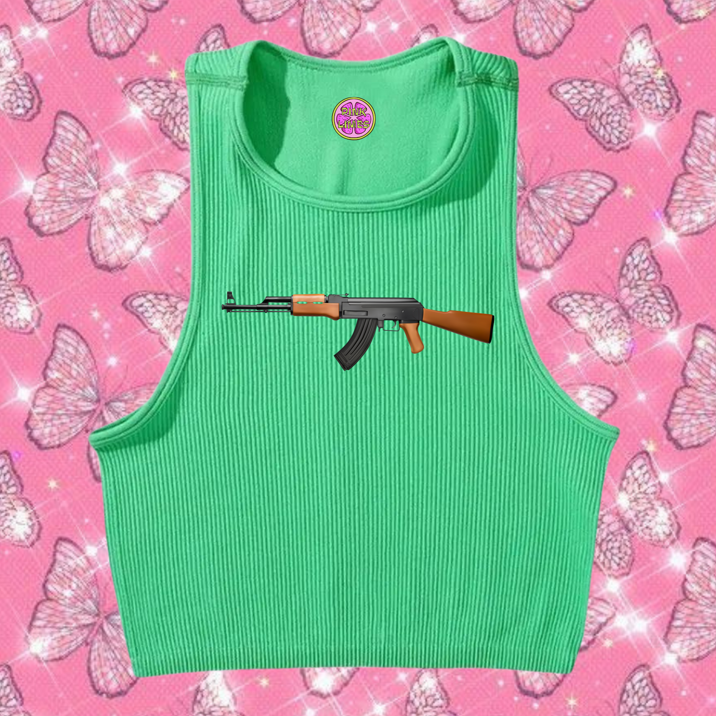 AK47 Crop Tank Top Emerald Green Shirts & Tops PinkLimes Trending Streetwear