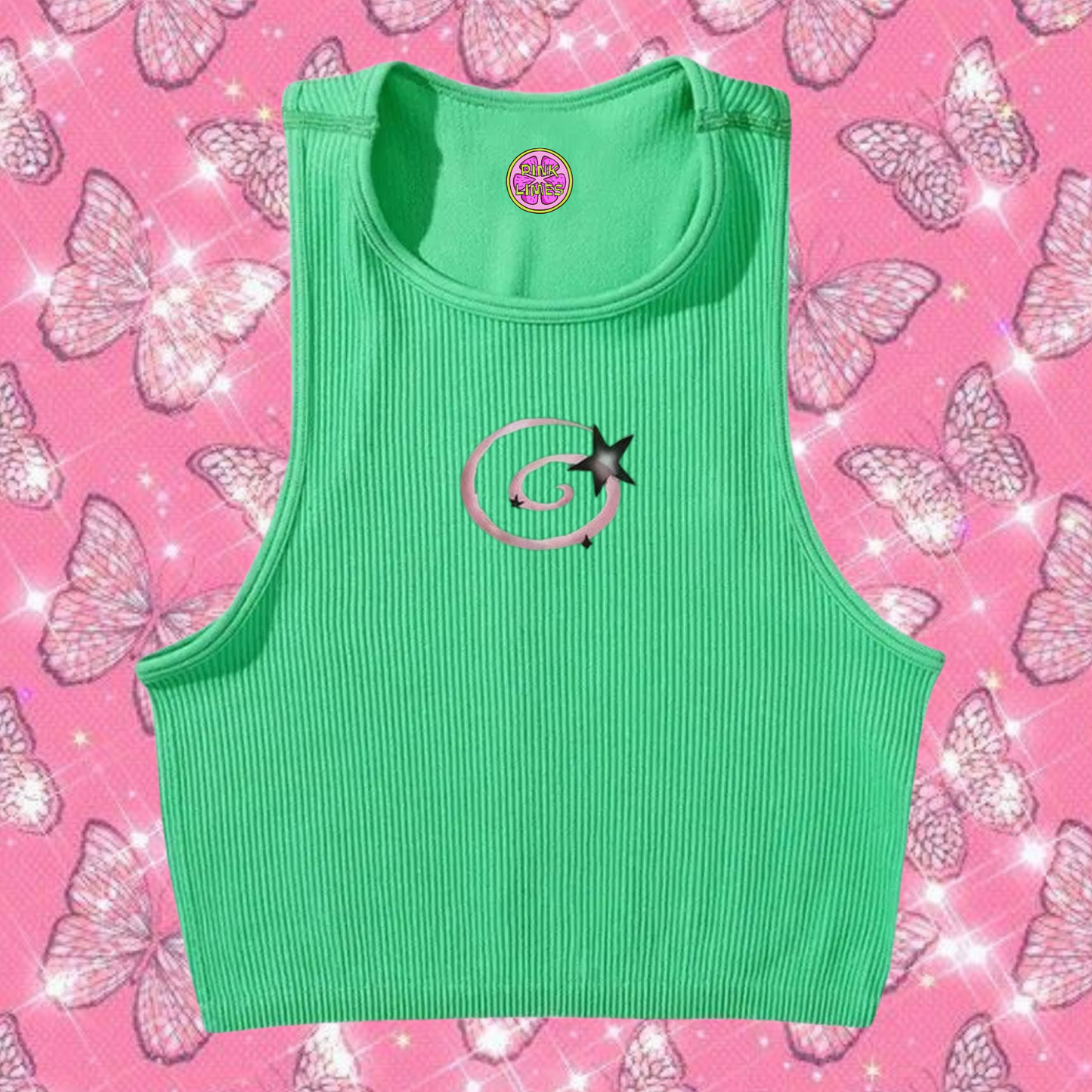 y2k Swirl Crop Tank Top Emerald Green Shirts & Tops PinkLimes Trending Streetwear
