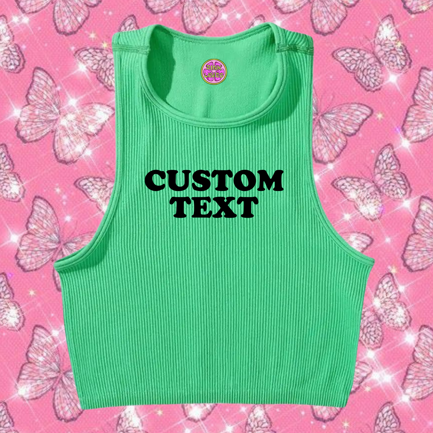 Custom Text Tank Top Emerald Green Shirts & Tops PinkLimes Trending Streetwear