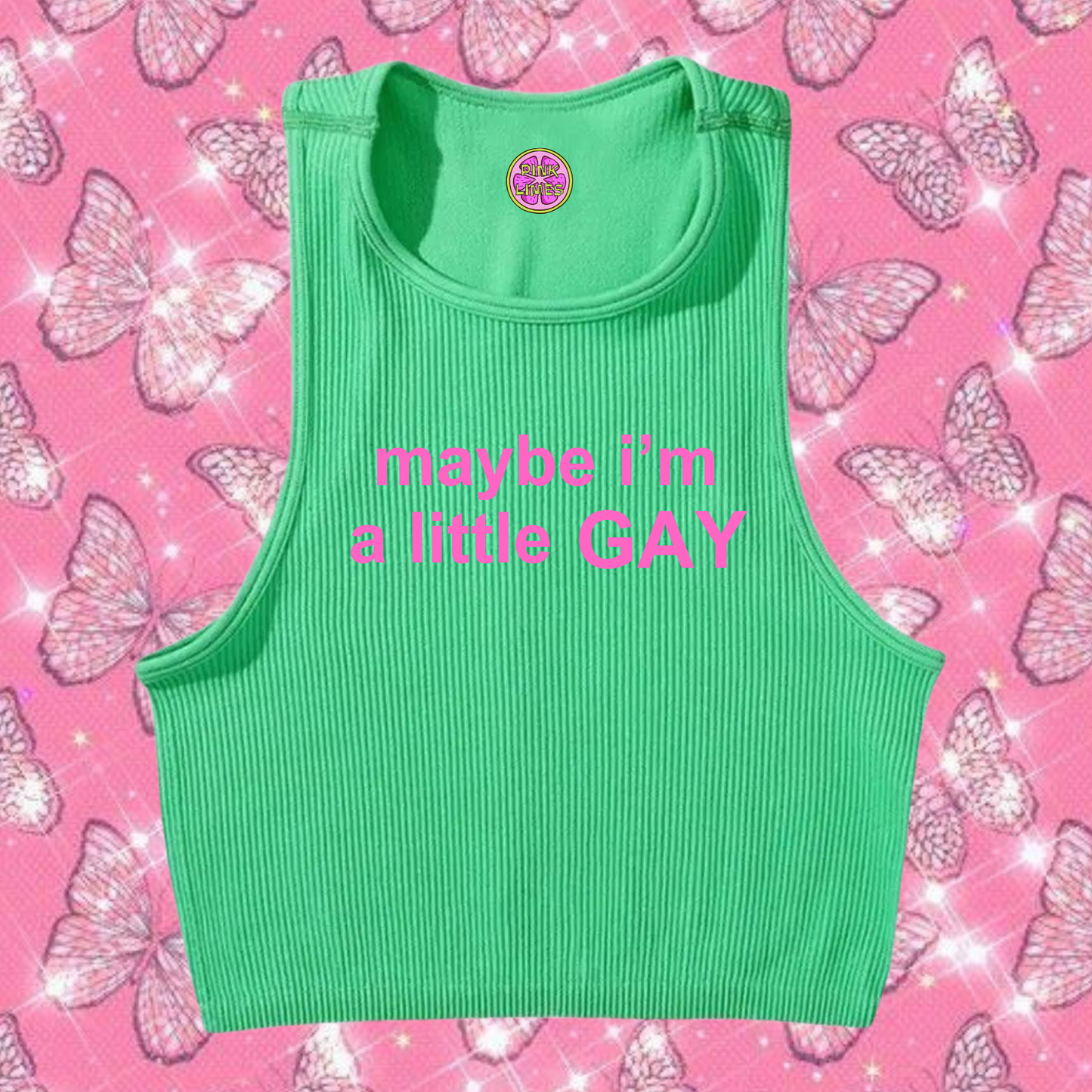 maybe i'm a little GAY Crop Tank Top Emerald Green Shirts & Tops PinkLimes Trending Streetwear
