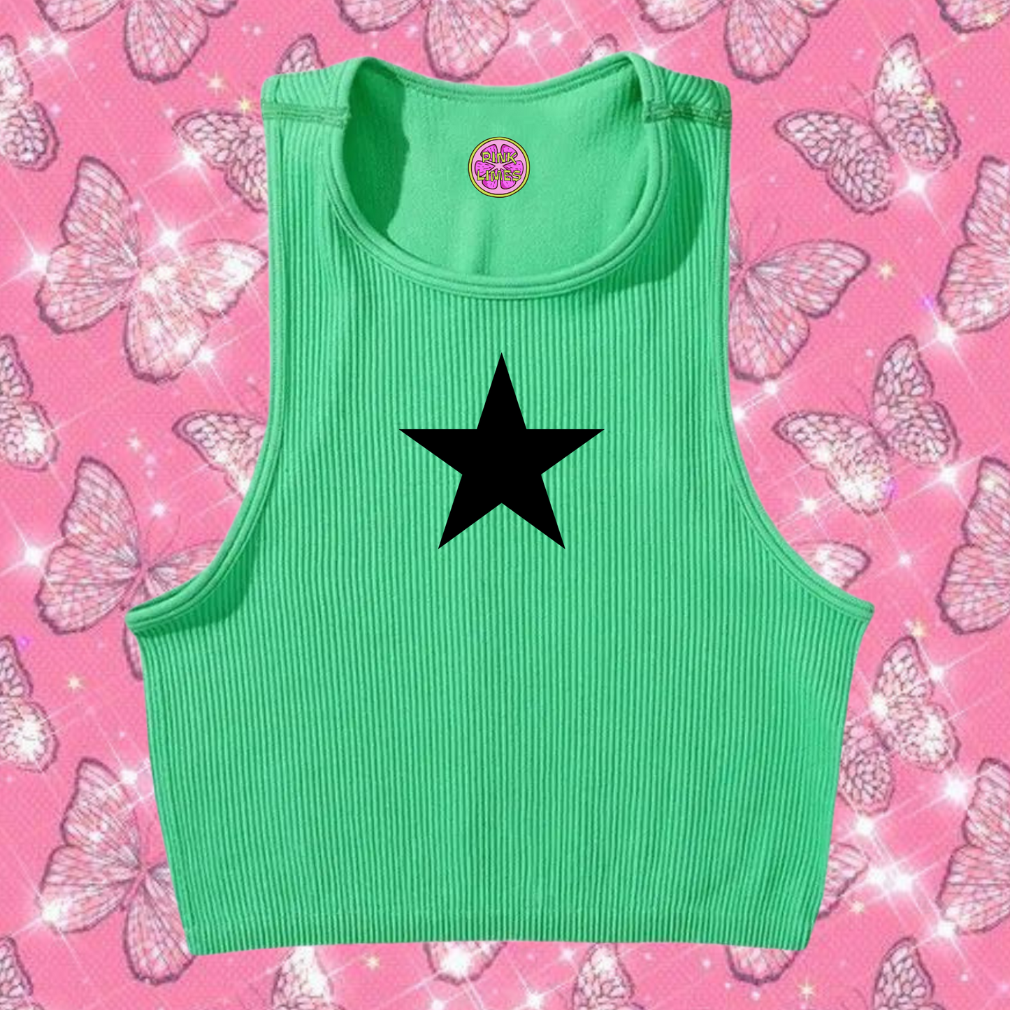 Star Crop Tank Top Emerald Green Shirts & Tops PinkLimes Trending Streetwear