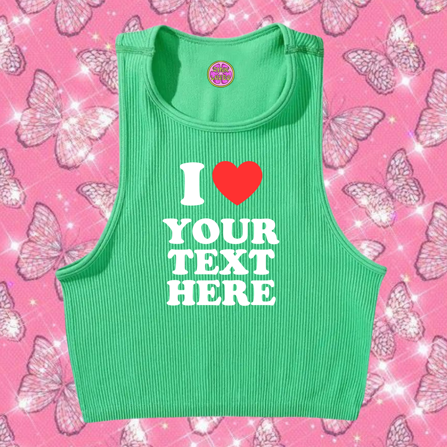 I Love Custom Text Tank Top Emerald Green Shirts & Tops PinkLimes Trending Streetwear