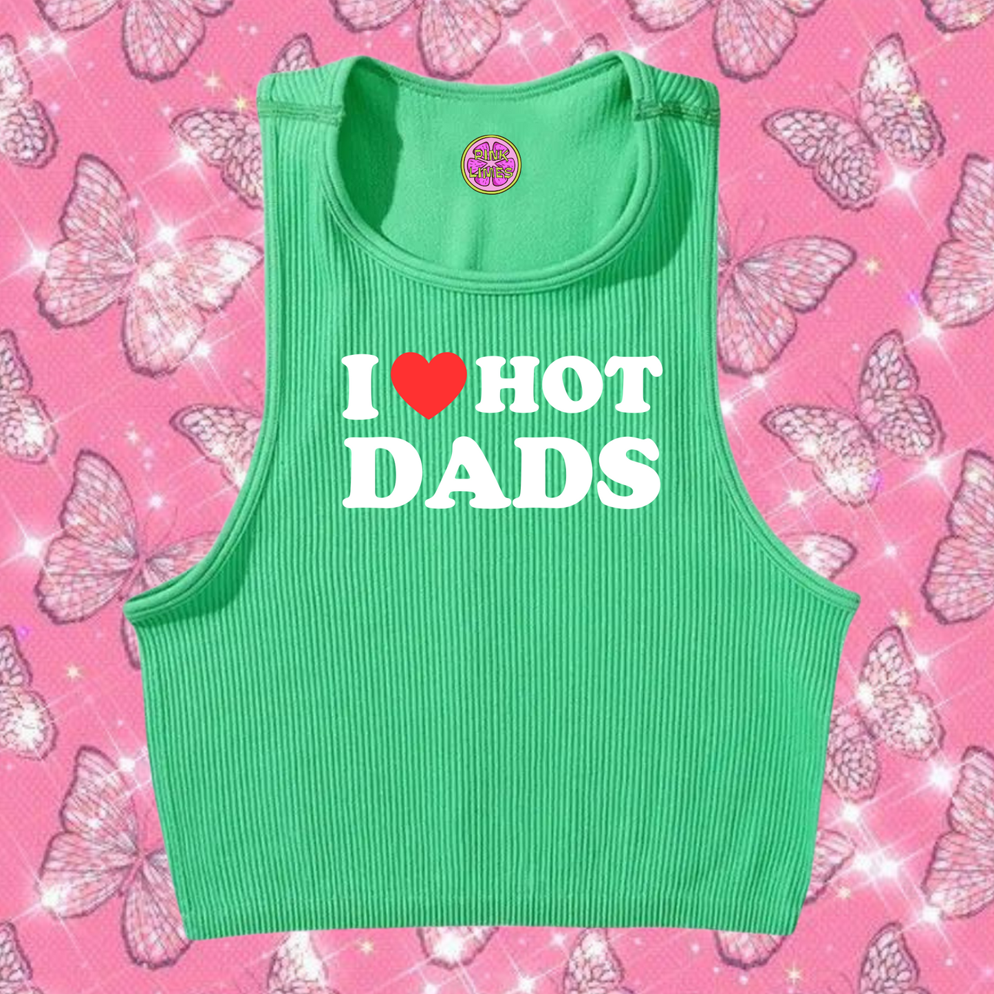 I Love Hot Dads Crop Tank Top Emerald Green Shirts & Tops PinkLimes Trending Streetwear