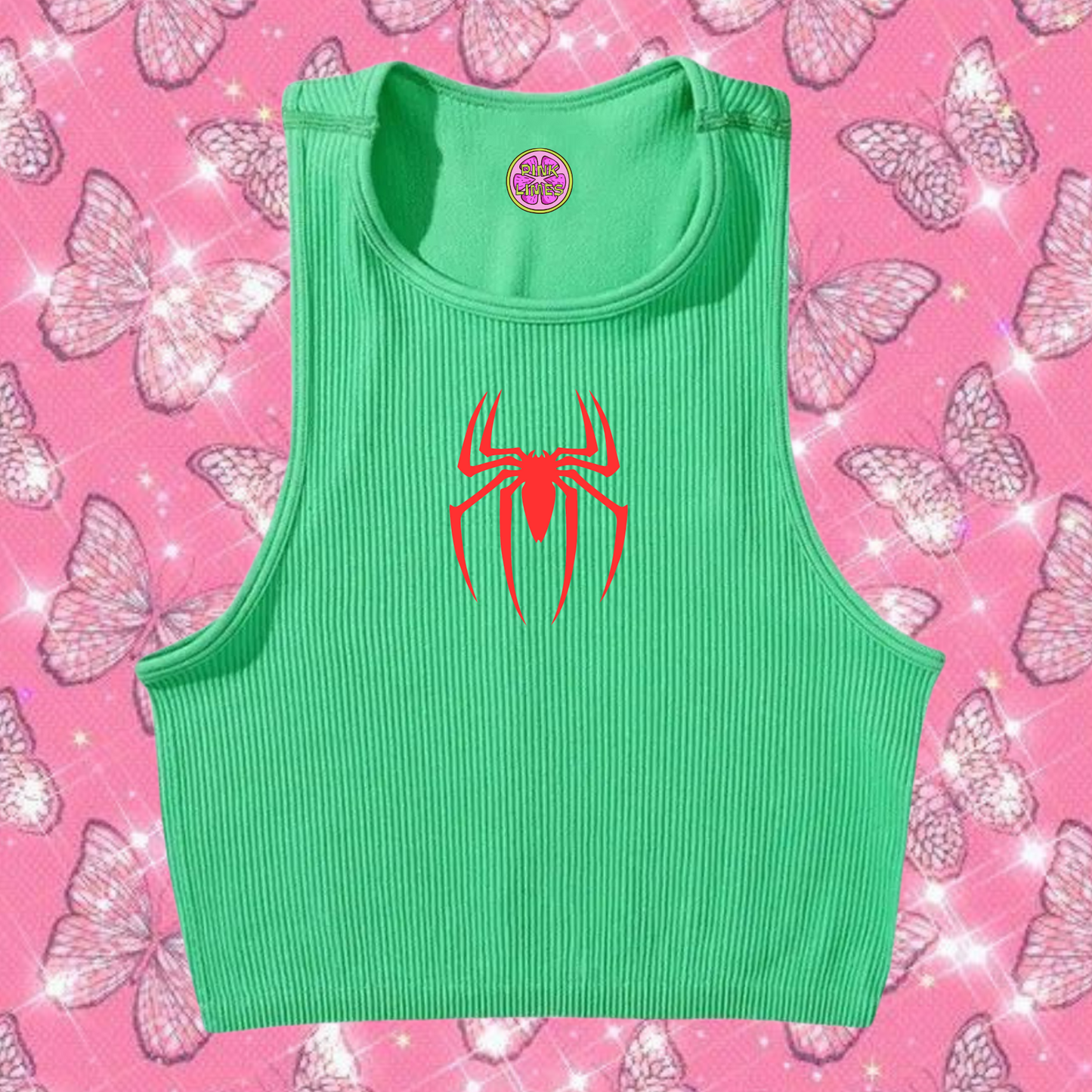 Red Spider Tank Top Emerald Green Shirts & Tops PinkLimes Trending Streetwear