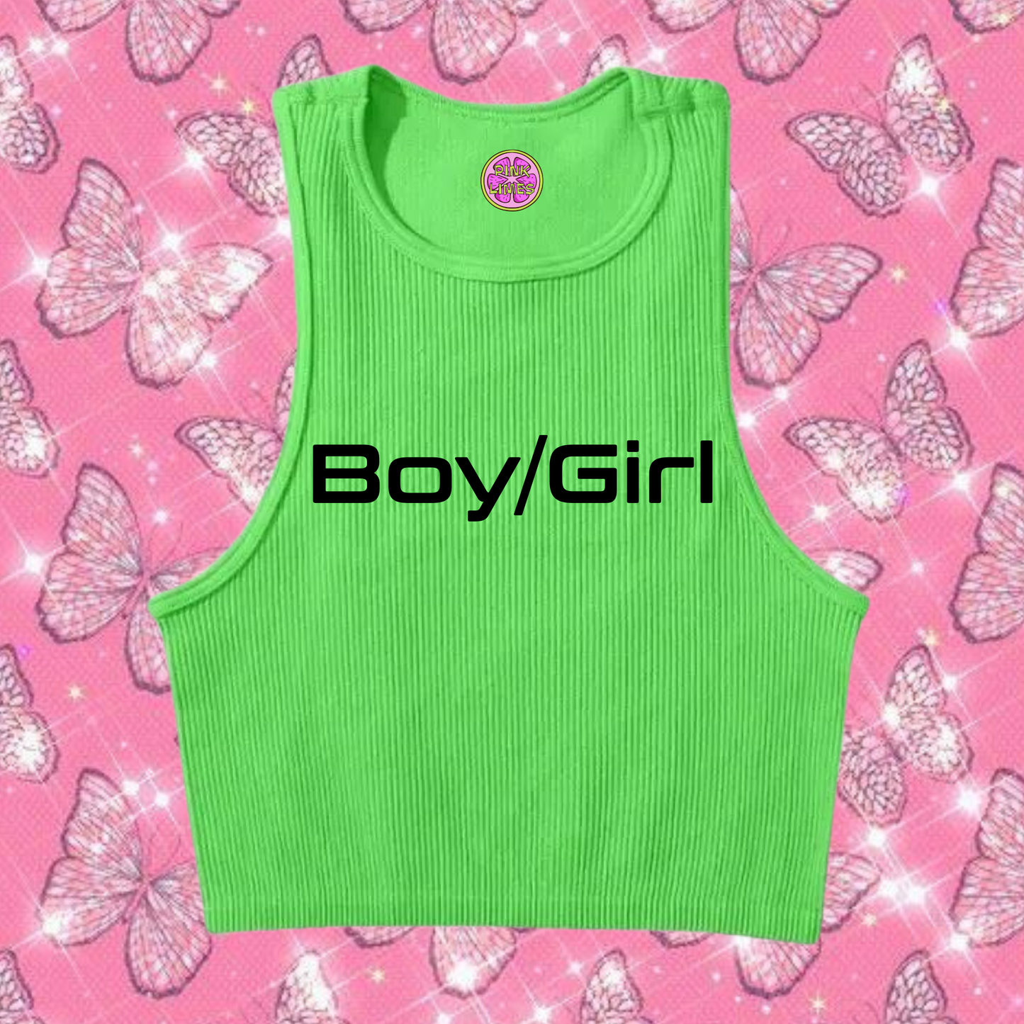 Boy/Girl Crop Tank Top Green Shirts & Tops PinkLimes Trending Streetwear