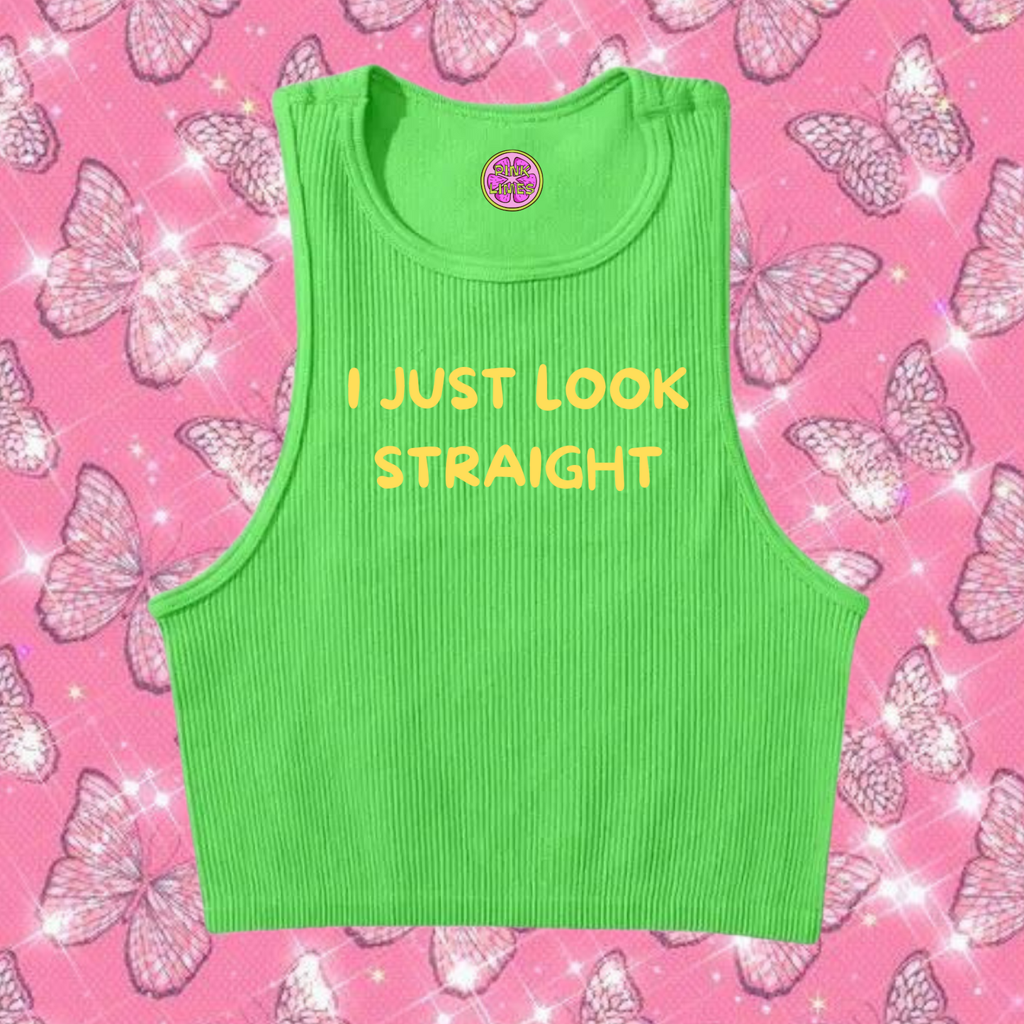 I Just Look Straight Crop Tank Top Green Shirts & Tops PinkLimes Trending Streetwear