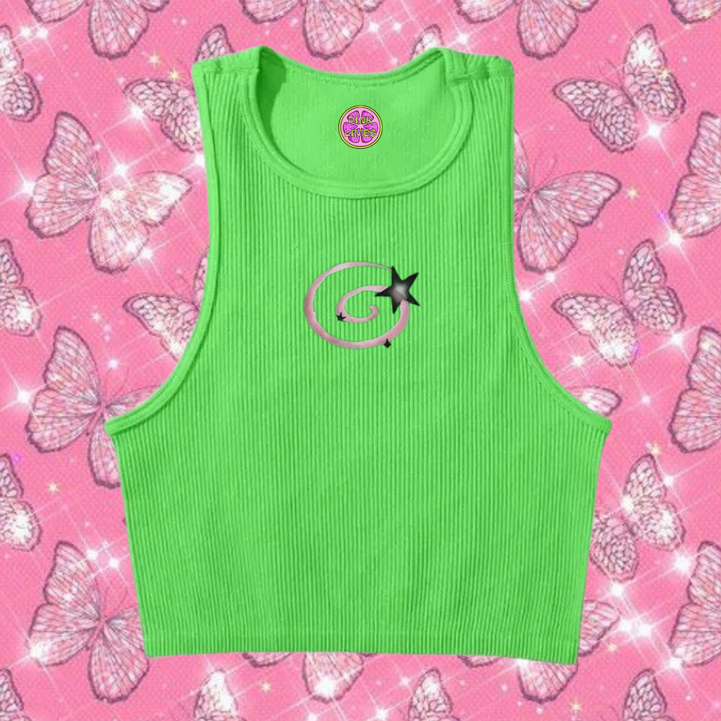 y2k Swirl Crop Tank Top Green Shirts & Tops PinkLimes Trending Streetwear