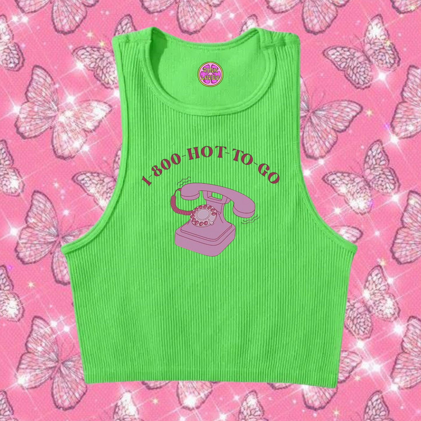 1-800 Hot To Go Crop Tank Top Green Shirts & Tops PinkLimes Trending Streetwear