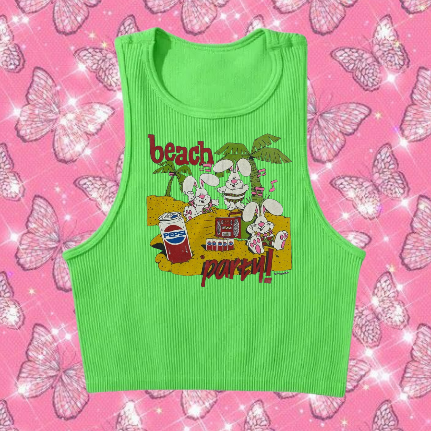 Beach Party Crop Tank Top Green Shirts & Tops PinkLimes Trending Streetwear