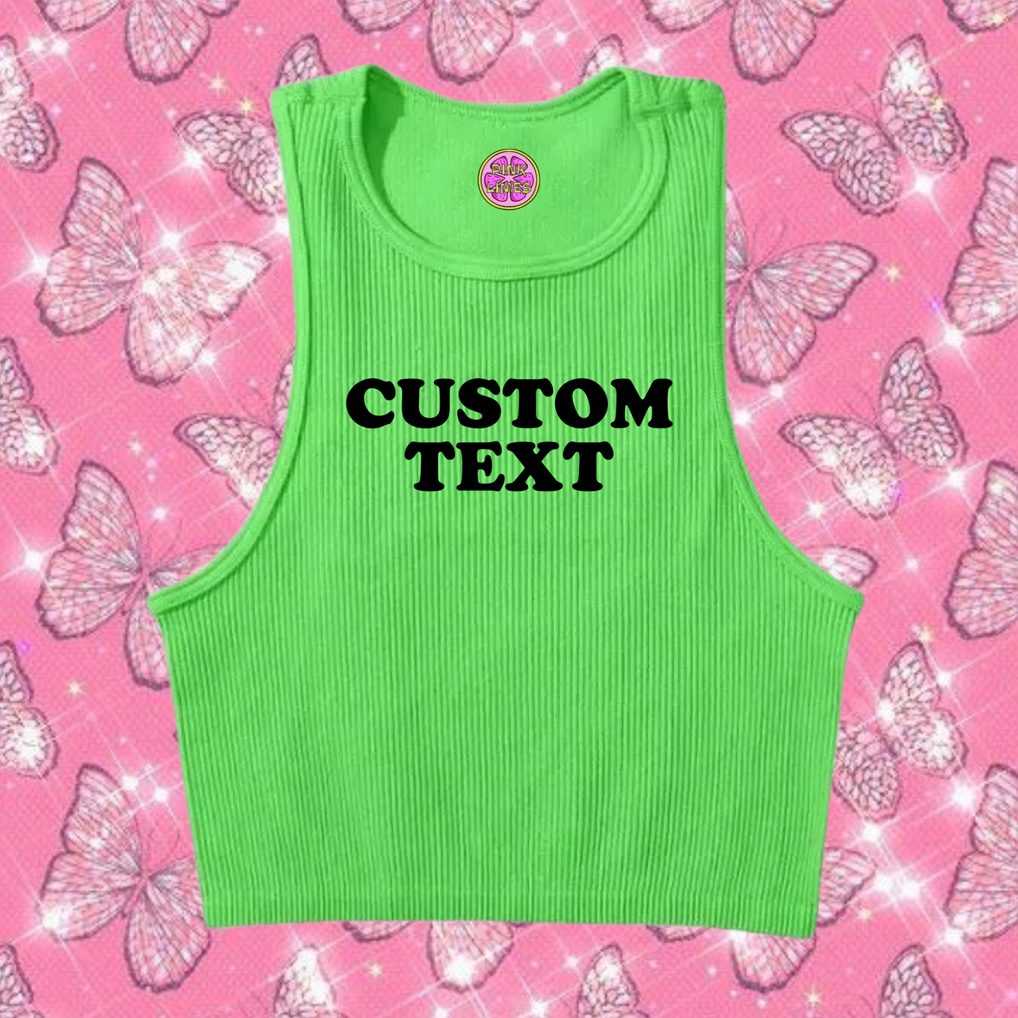 Custom Text Tank Top Green Shirts & Tops PinkLimes Trending Streetwear