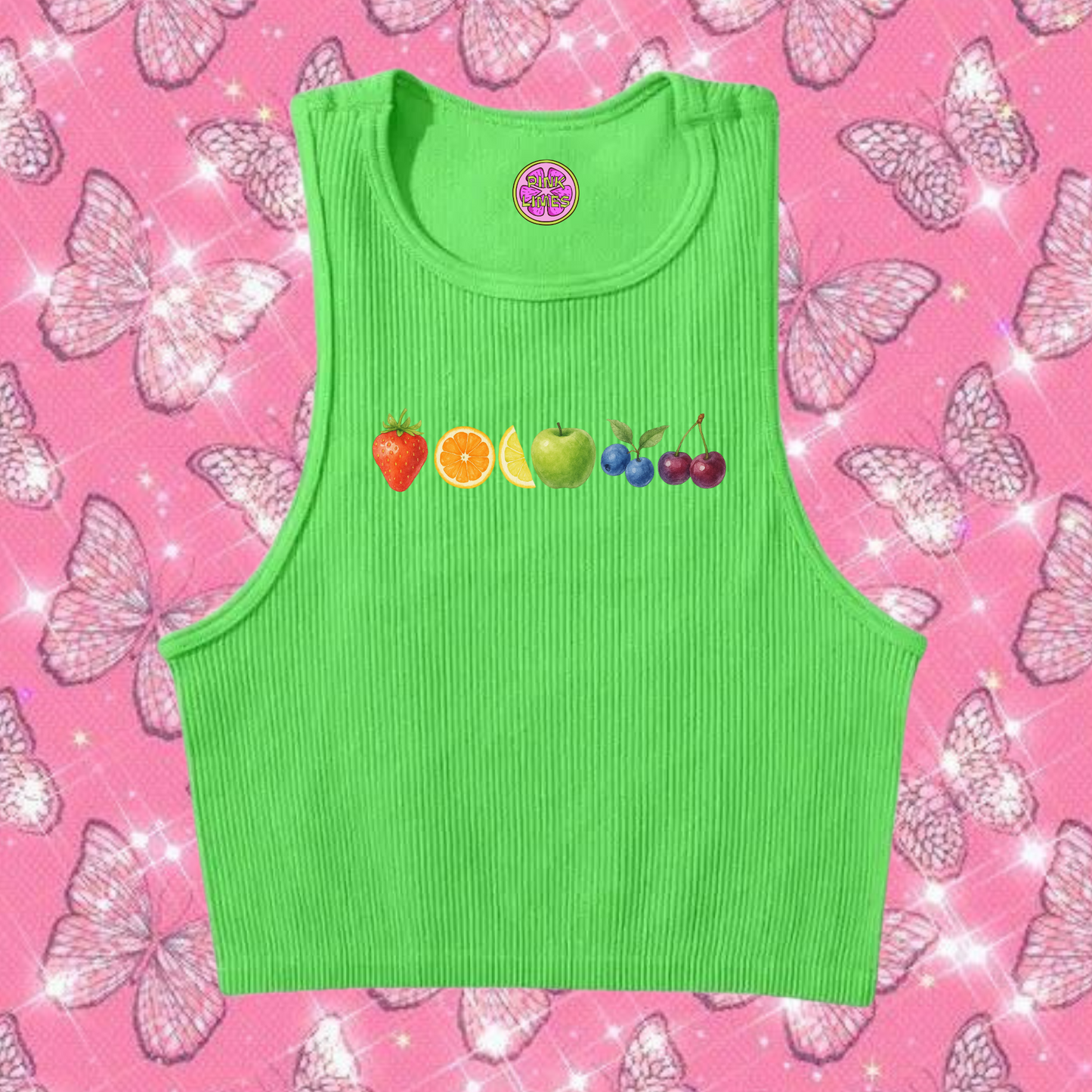 6 Fruity Crop Tank Top Green Shirts & Tops PinkLimes Trending Streetwear