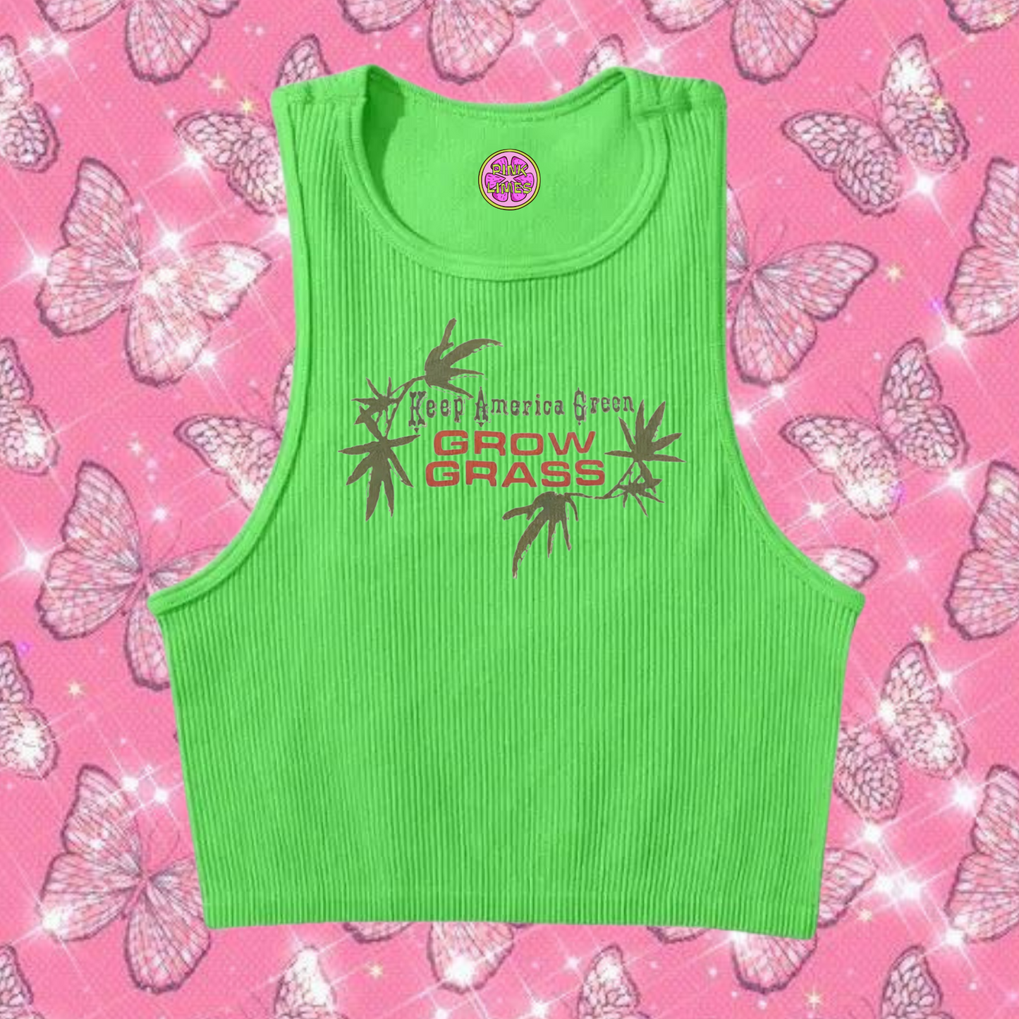 Grow Grass Crop Tank Top Green Shirts & Tops PinkLimes Trending Streetwear