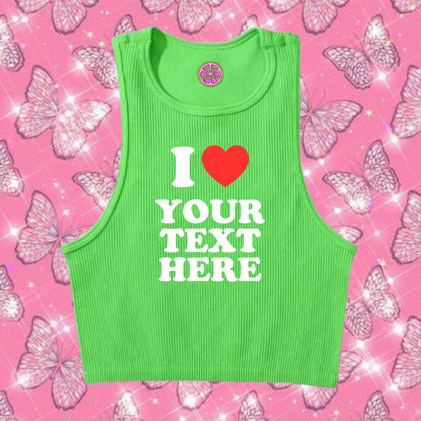 I Love Custom Text Tank Top Green Shirts & Tops PinkLimes Trending Streetwear