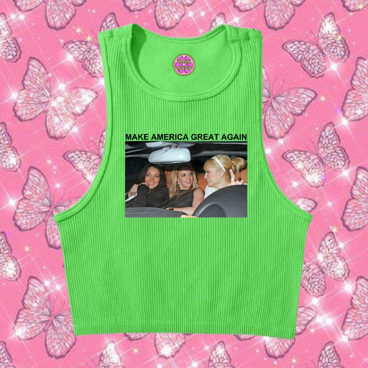 Make America Great Again Crop Tank Top Green Shirts & Tops PinkLimes Trending Streetwear