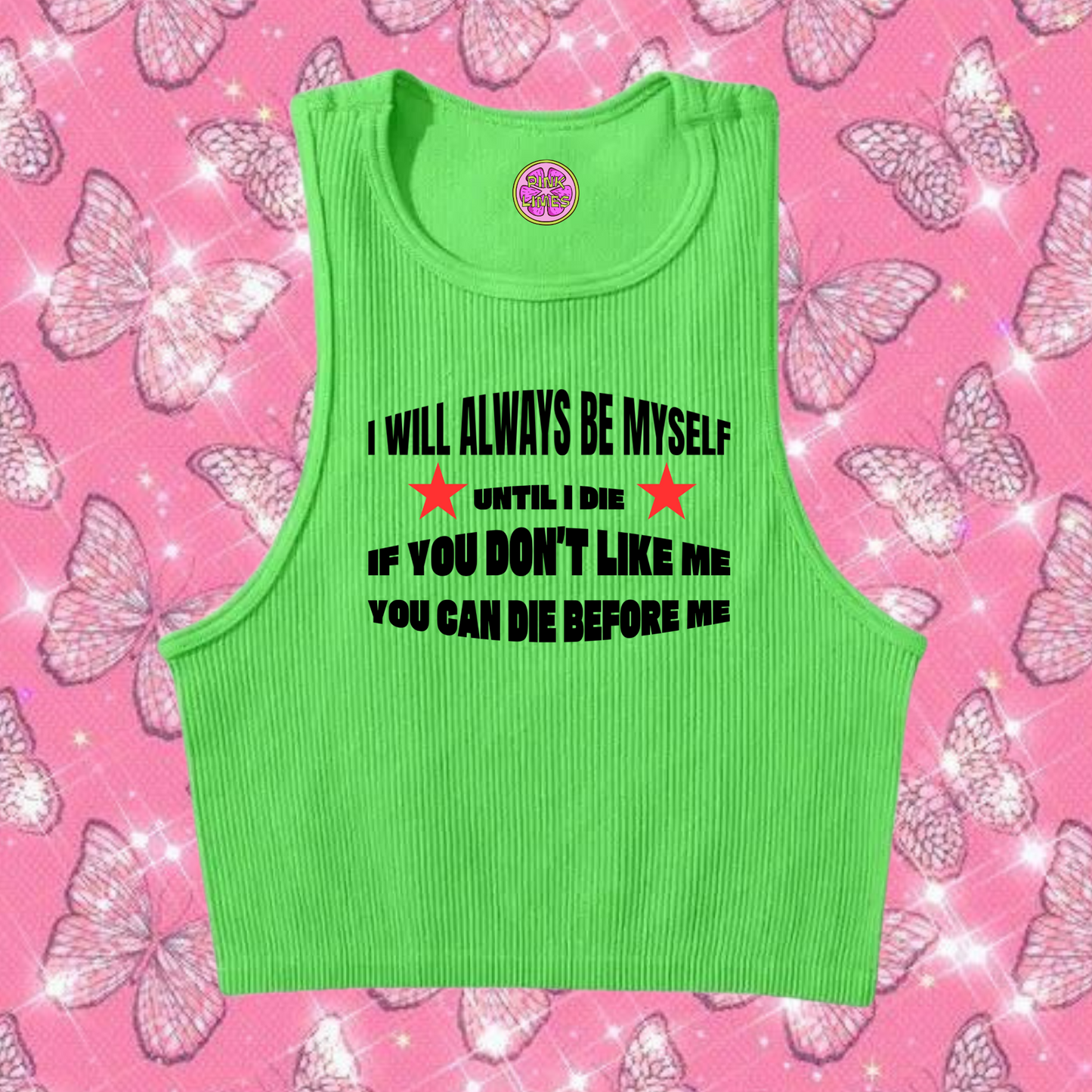Always Be Myself Crop Tank Top Green Shirts & Tops PinkLimes Trending Streetwear