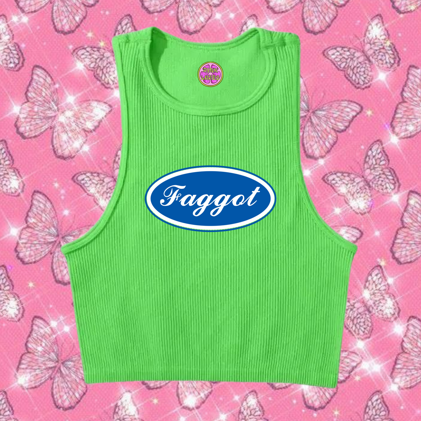 Faggot Pride Crop Tank Top Green Shirts & Tops PinkLimes Trending Streetwear