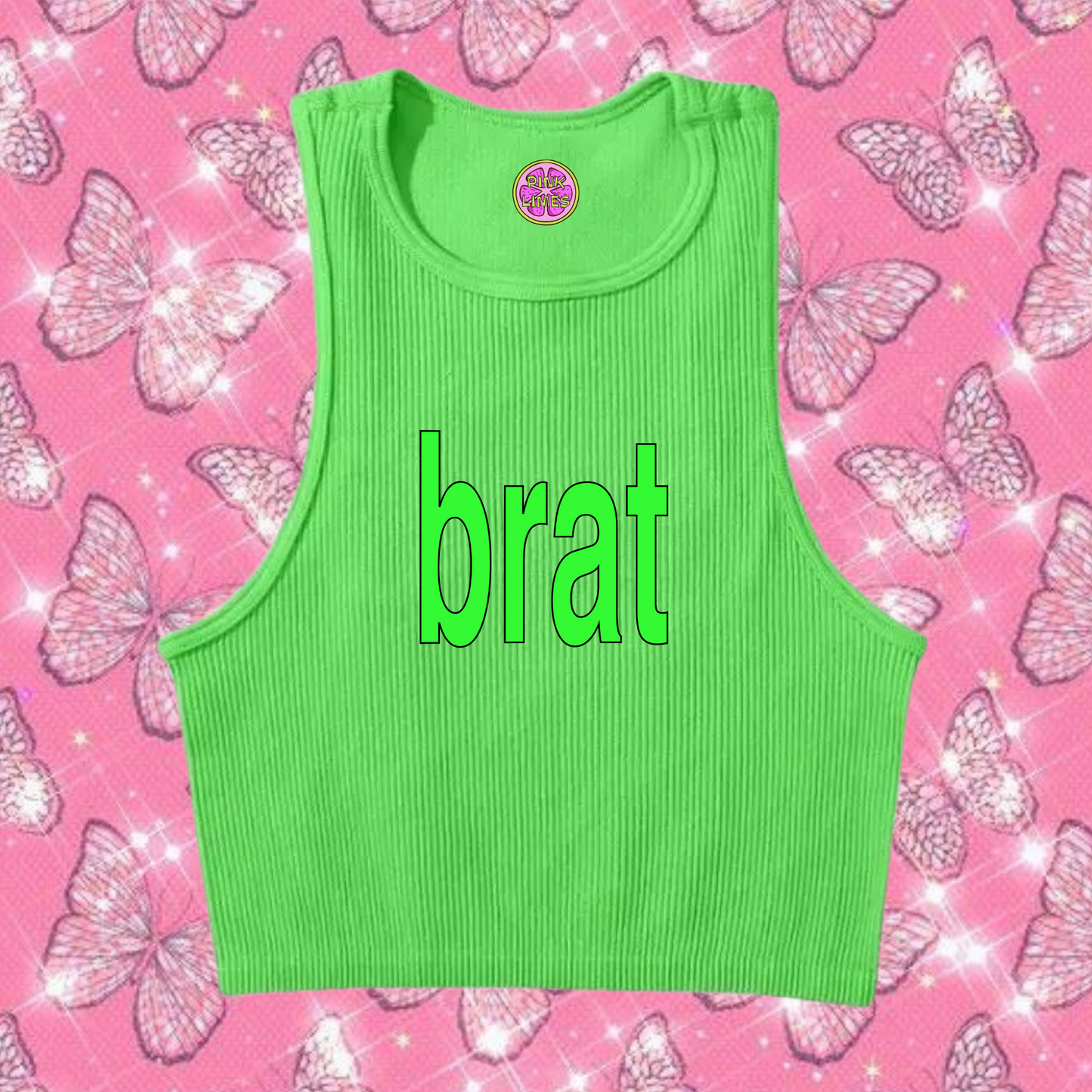 Brat Crop Tank Top Green Shirts & Tops PinkLimes Trending Streetwear