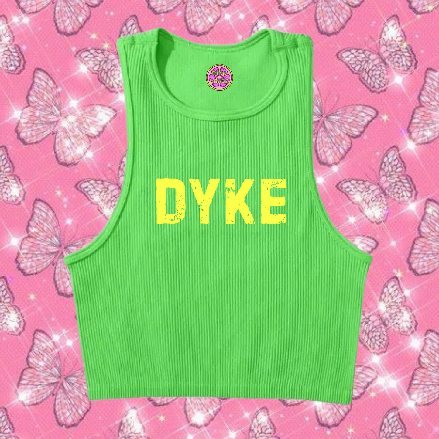 Dyke Crop Tank Top Green Shirts & Tops PinkLimes Trending Streetwear