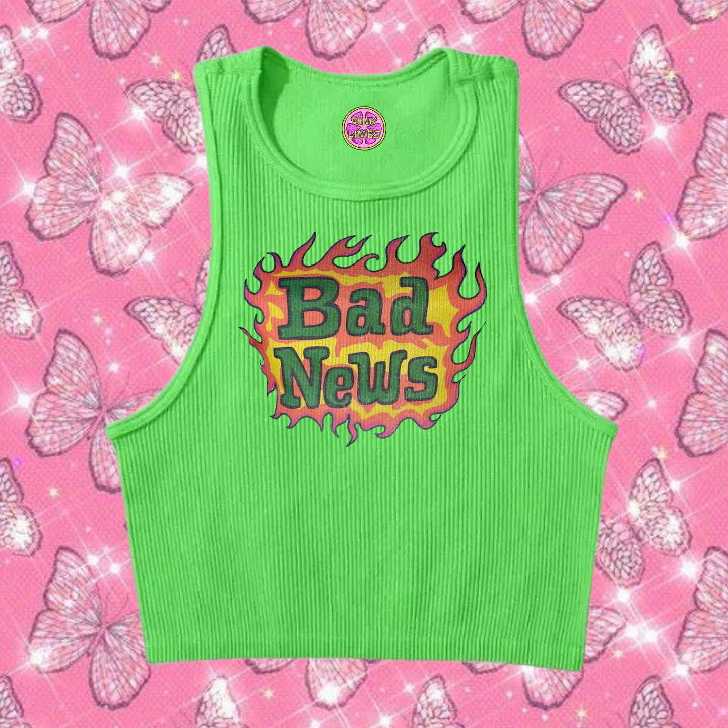 Bad News Crop Tank Top Green Shirts & Tops PinkLimes Trending Streetwear