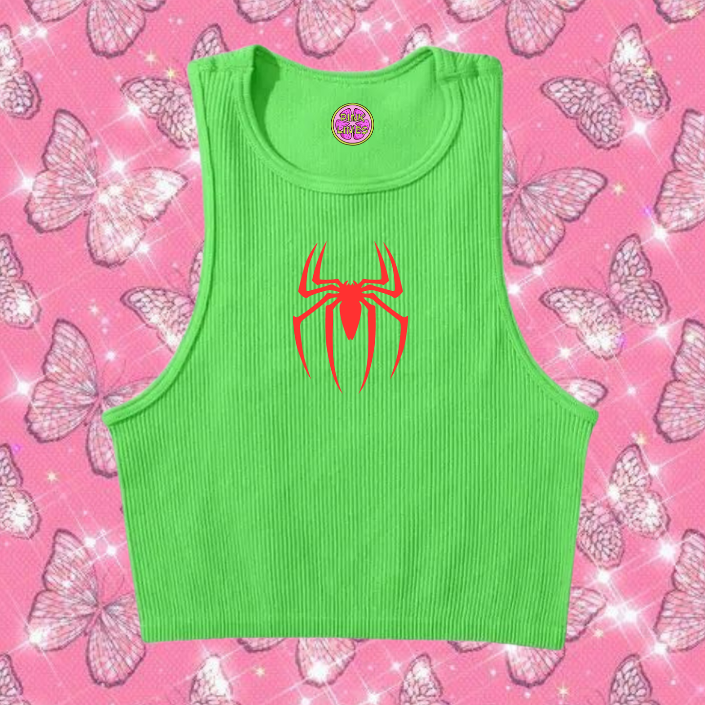 Red Spider Tank Top Green Shirts & Tops PinkLimes Trending Streetwear