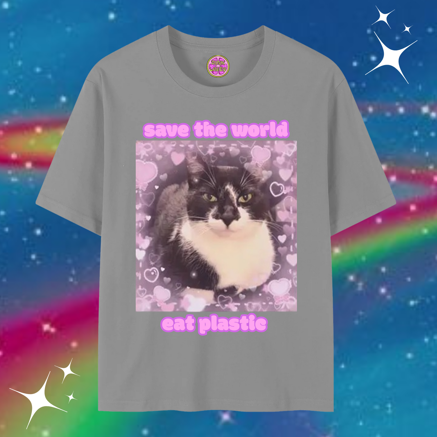 Save The World Eat Plastic Baggy Tee Gray Shirts & Tops PinkLimes Trending Streetwear