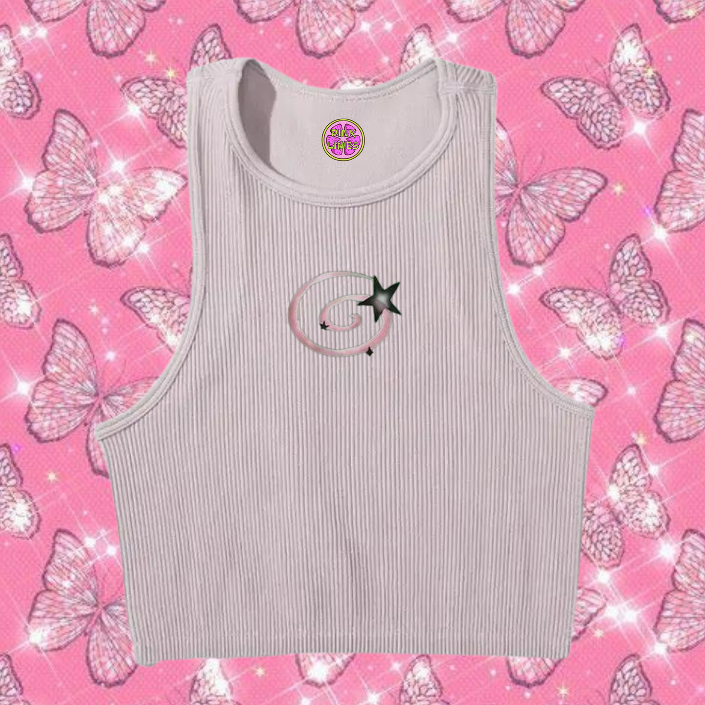 y2k Swirl Crop Tank Top Grey Shirts & Tops PinkLimes Trending Streetwear