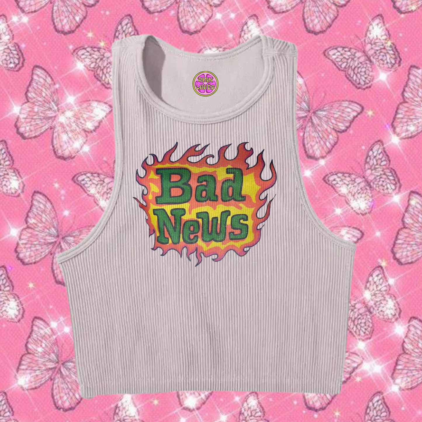 Bad News Crop Tank Top Grey Shirts & Tops PinkLimes Trending Streetwear