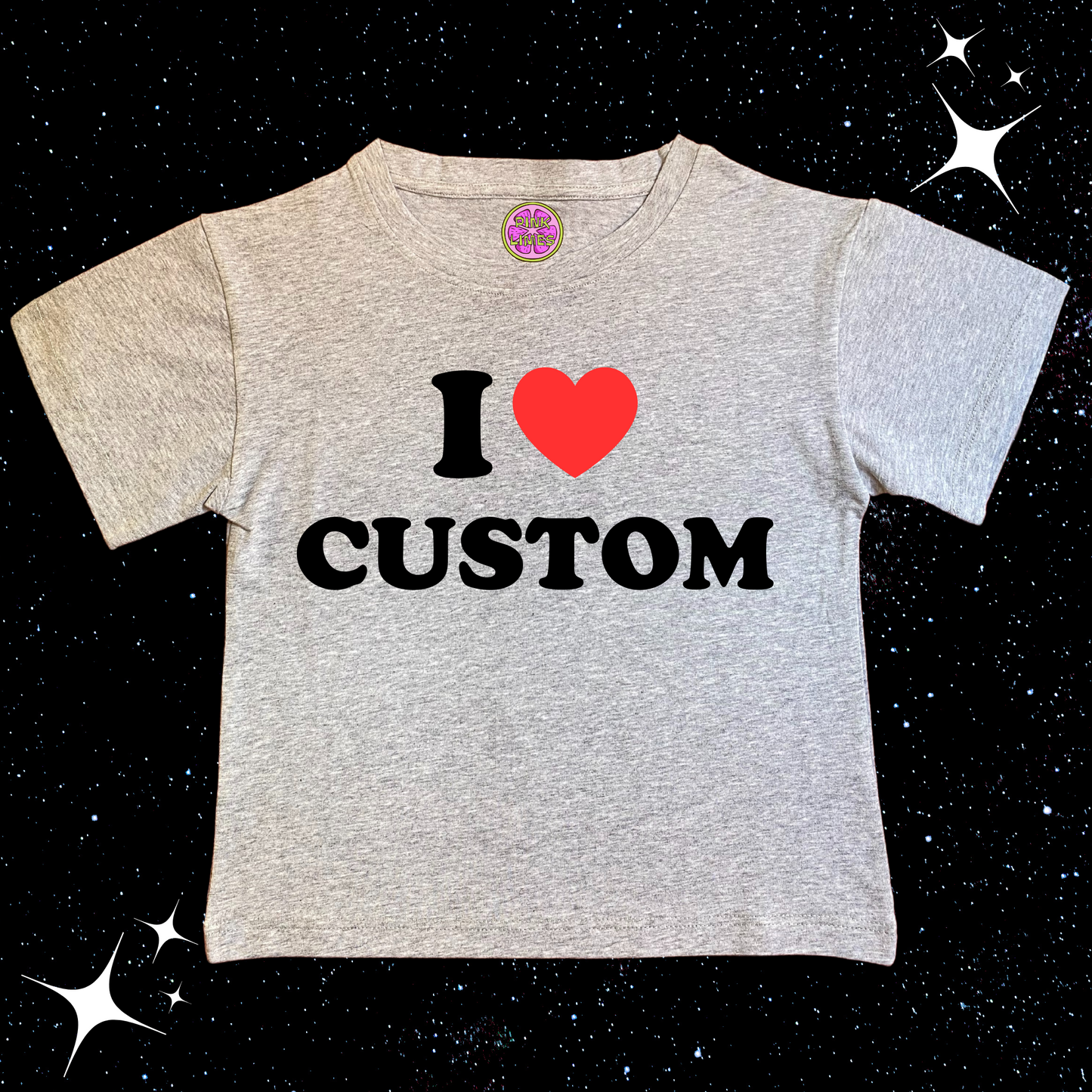 I Love Custom Crop Tee Grey Shirts & Tops PinkLimes Trending Streetwear