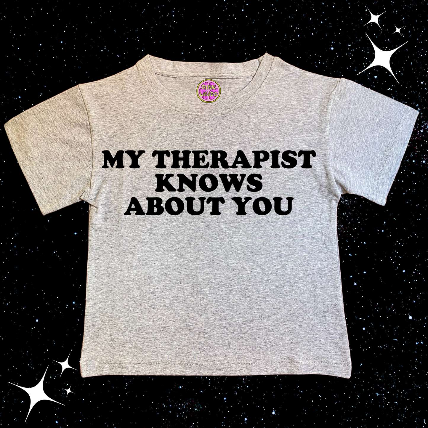 My Therapist Knows About You Crop Tee Grey Shirts & Tops PinkLimes Trending Streetwear