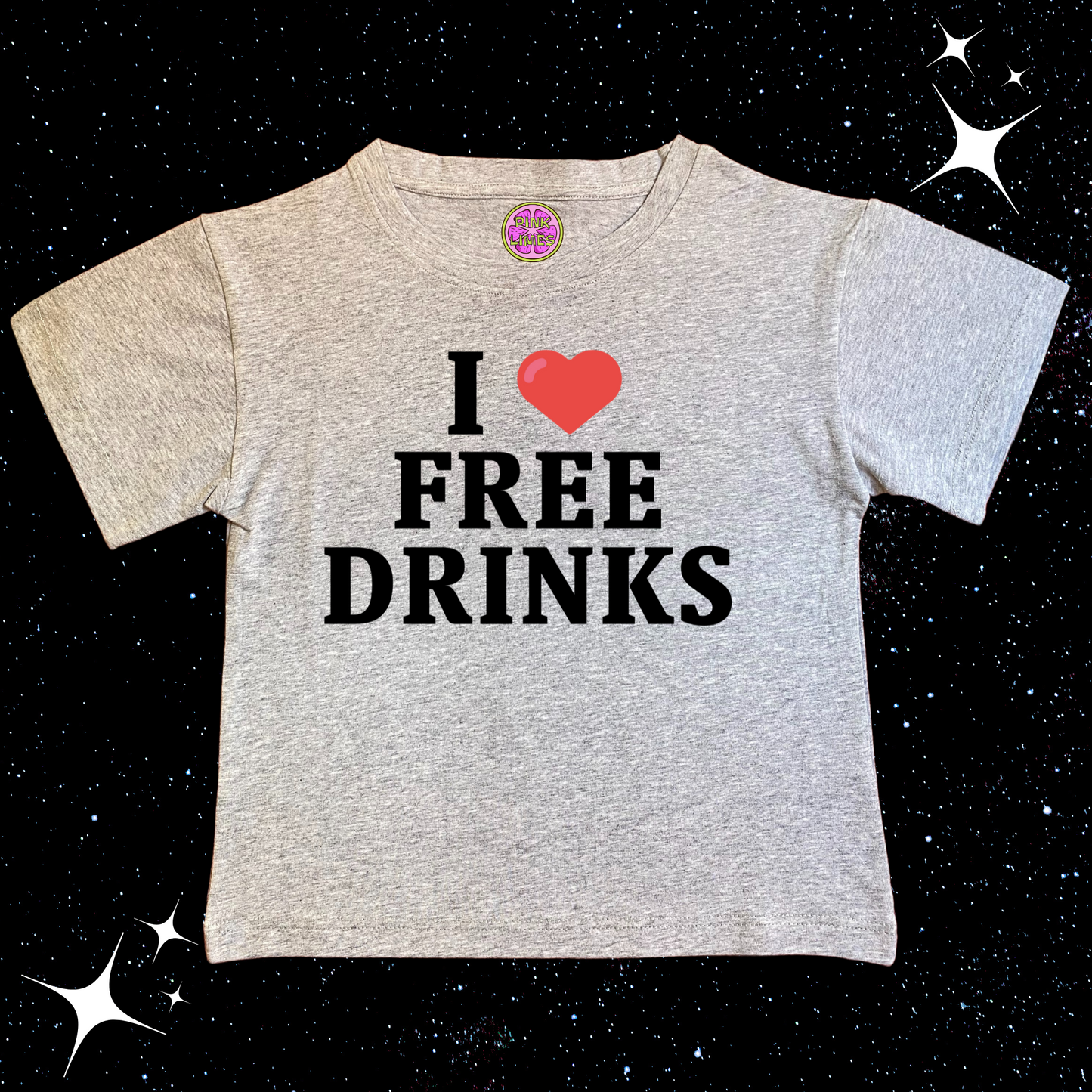 I love Free Drinks Crop Tee Grey Shirts & Tops PinkLimes Trending Streetwear
