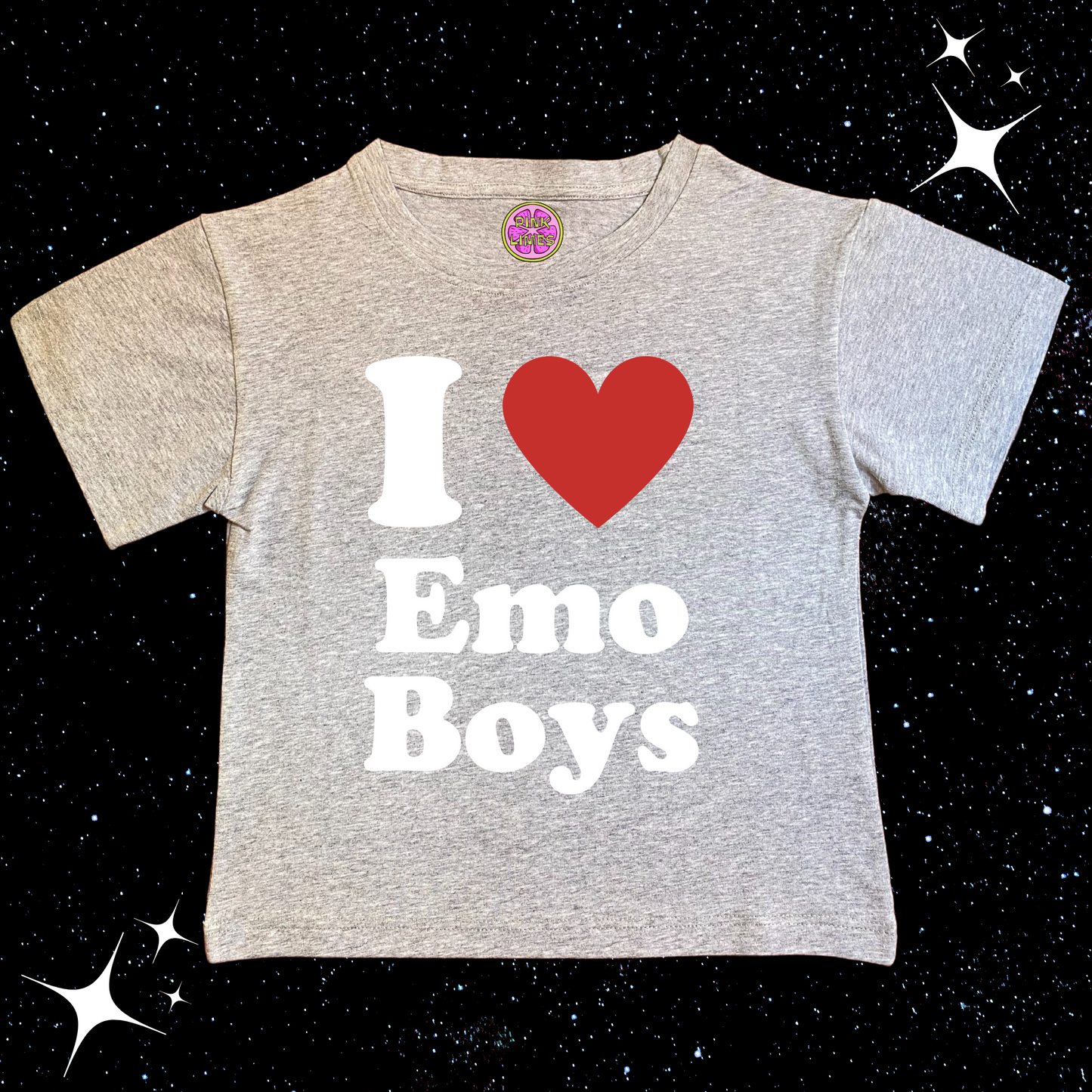I Love Emo Boys Crop Tee Grey Shirts & Tops PinkLimes Trending Streetwear
