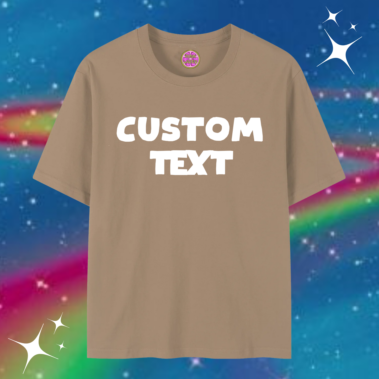 Custom Text Baggy Tee Khaki Shirts & Tops PinkLimes Trending Streetwear