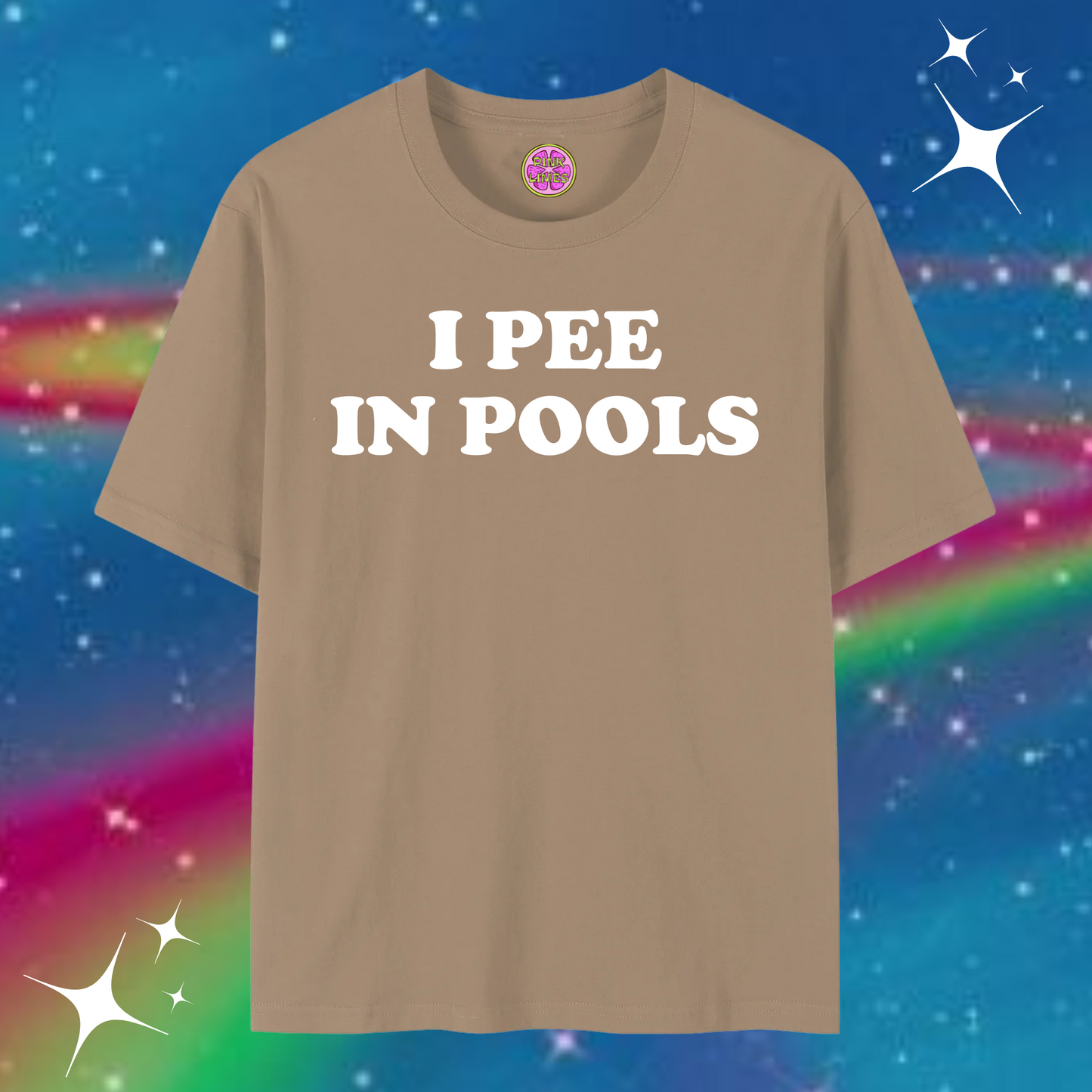 I Pee In Pools Baggy Tee Khaki Shirts & Tops PinkLimes Trending Streetwear