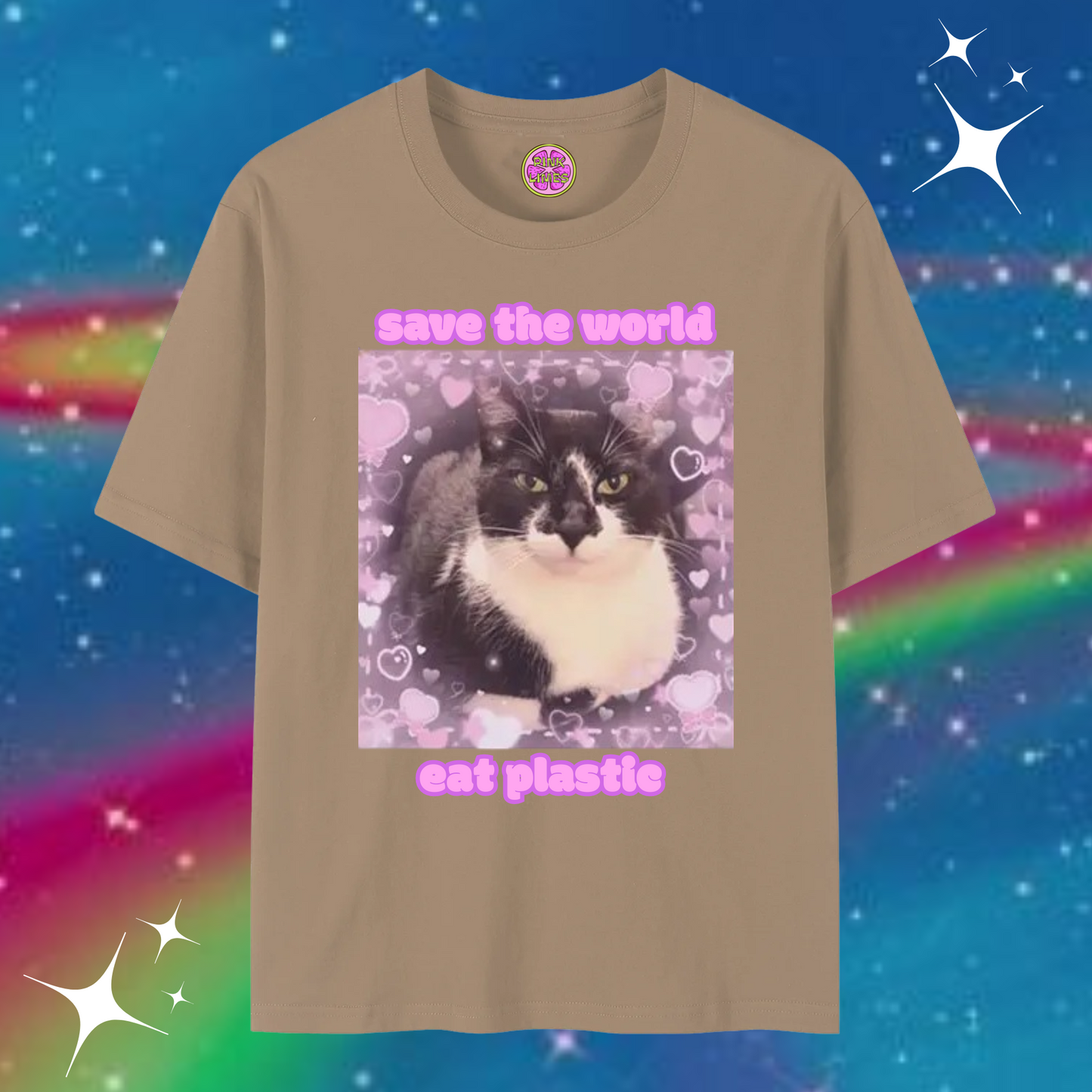 Save The World Eat Plastic Baggy Tee Khaki Shirts & Tops PinkLimes Trending Streetwear