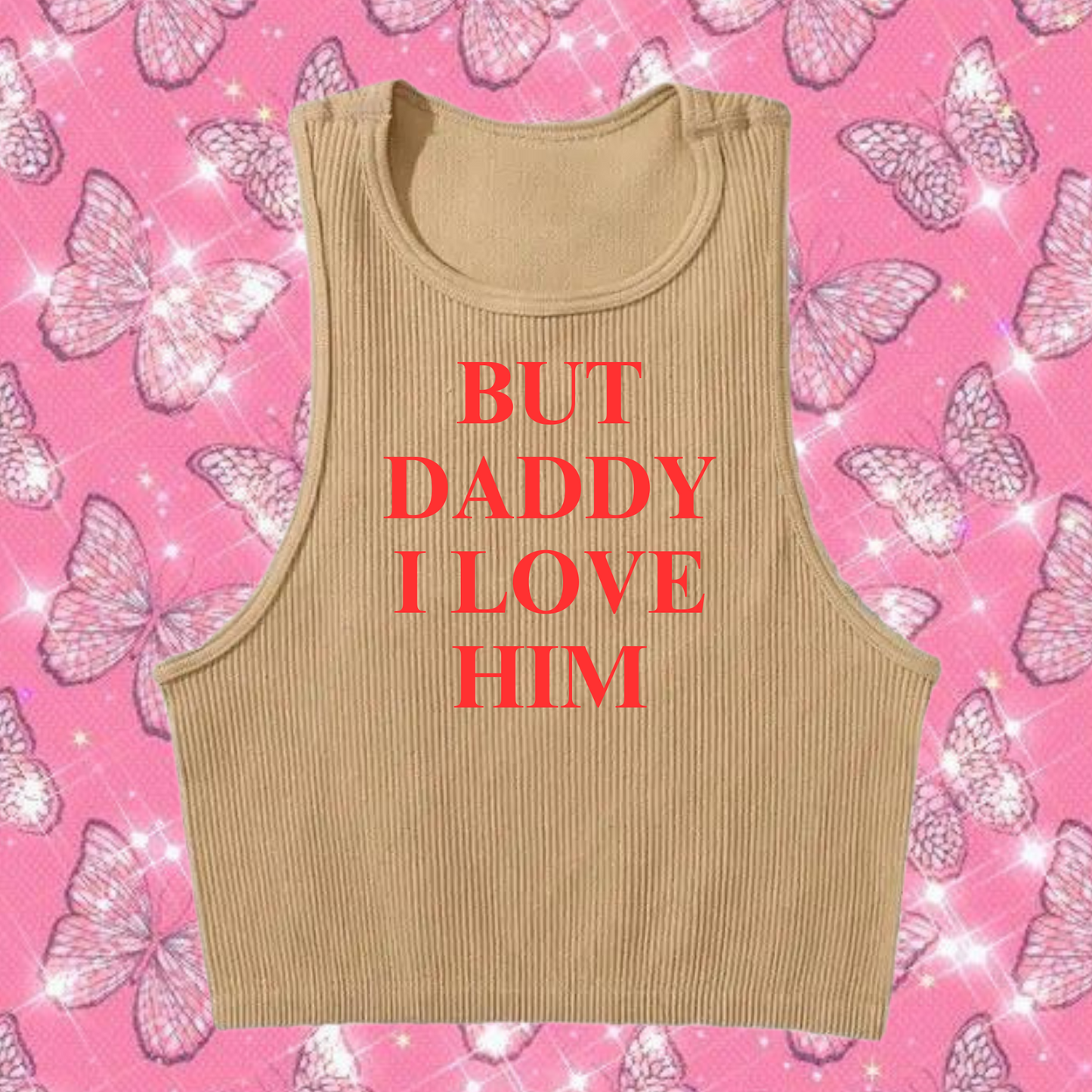But Daddy I Love Him Crop Tank Top Khaki Shirts & Tops PinkLimes Trending Streetwear