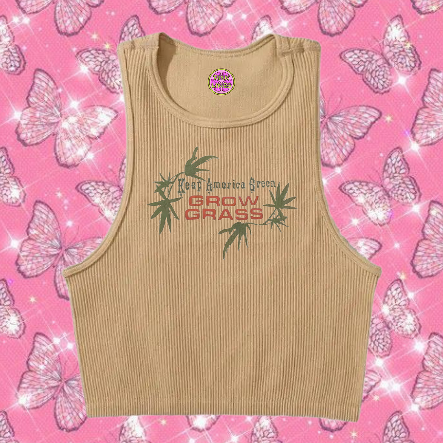 Grow Grass Crop Tank Top Khaki Shirts & Tops PinkLimes Trending Streetwear