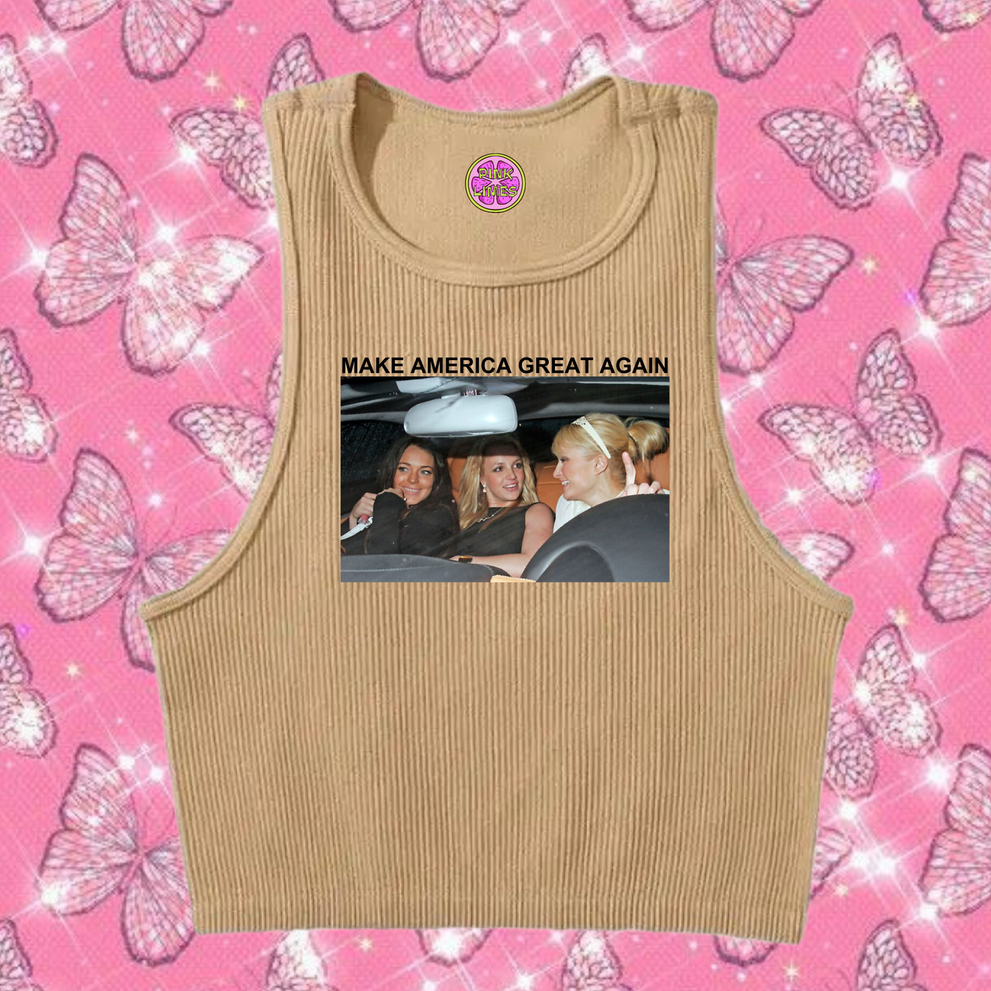 Make America Great Again Crop Tank Top Khaki Shirts & Tops PinkLimes Trending Streetwear