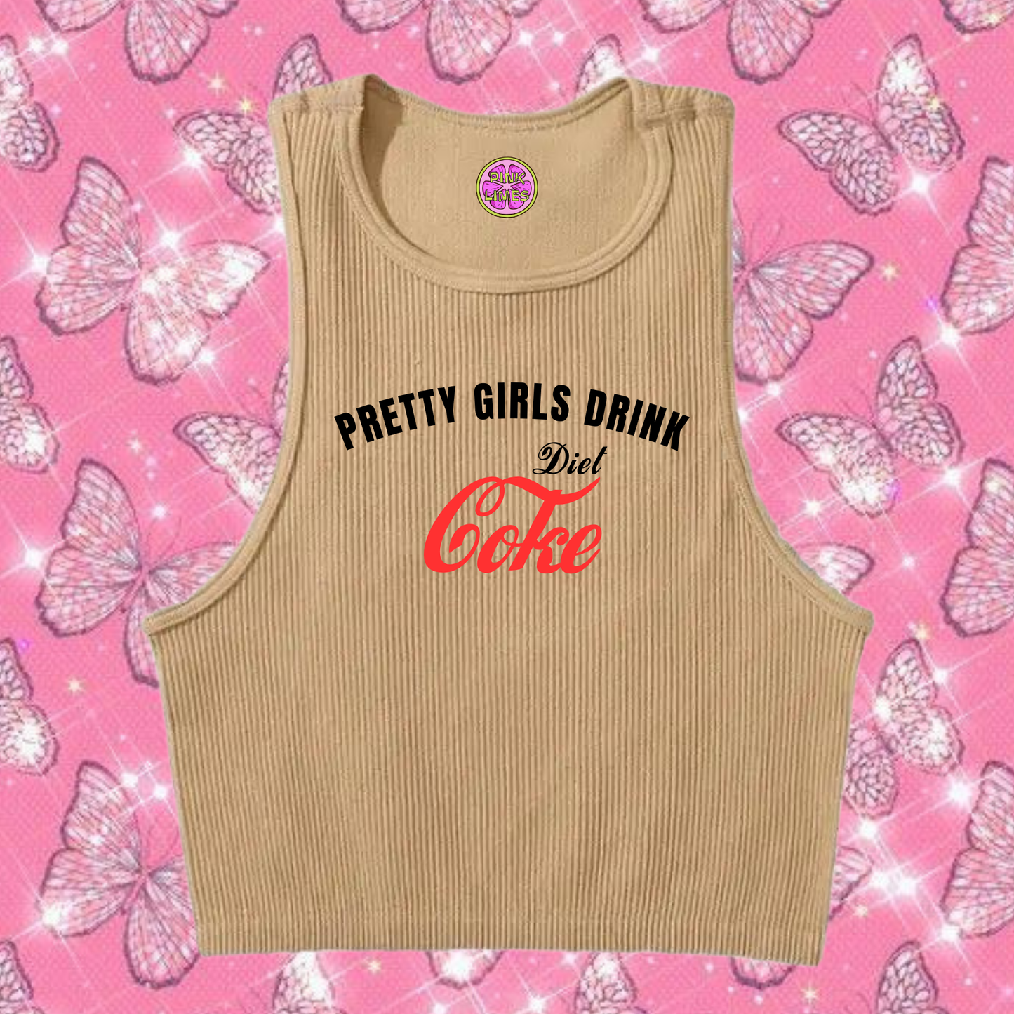 Pretty Girls Drink Diet Coke Crop Tank Top Khaki Shirts & Tops PinkLimes Trending Streetwear