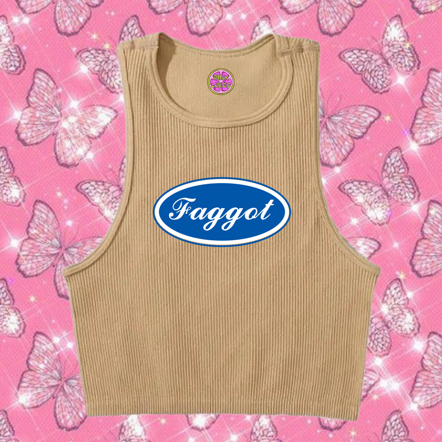 Faggot Pride Crop Tank Top Khaki Shirts & Tops PinkLimes Trending Streetwear