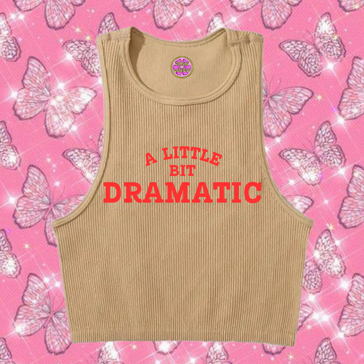 A Little Bit Dramatic Crop Tank Top Khaki Shirts & Tops PinkLimes Trending Streetwear