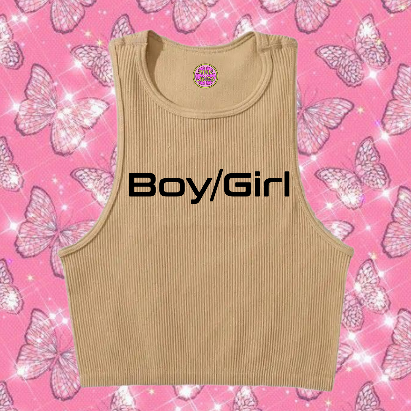 Boy/Girl Crop Tank Top Khaki Shirts & Tops PinkLimes Trending Streetwear